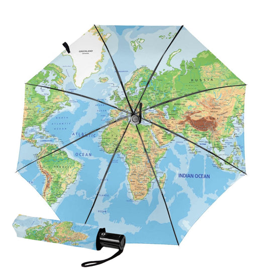 Foldable Umbrella With World Map Print Inside