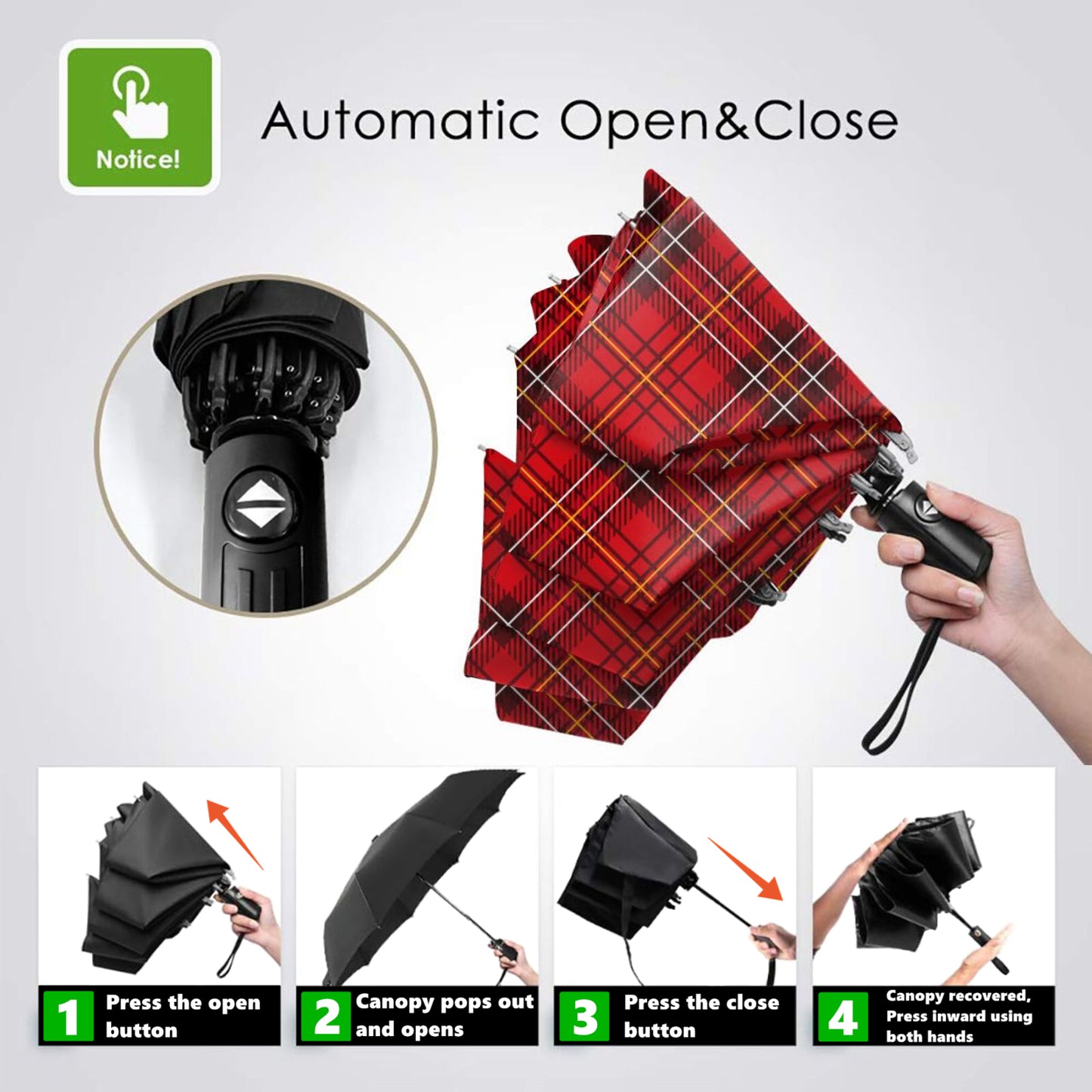 Plaid Foldable Travel Umbrella