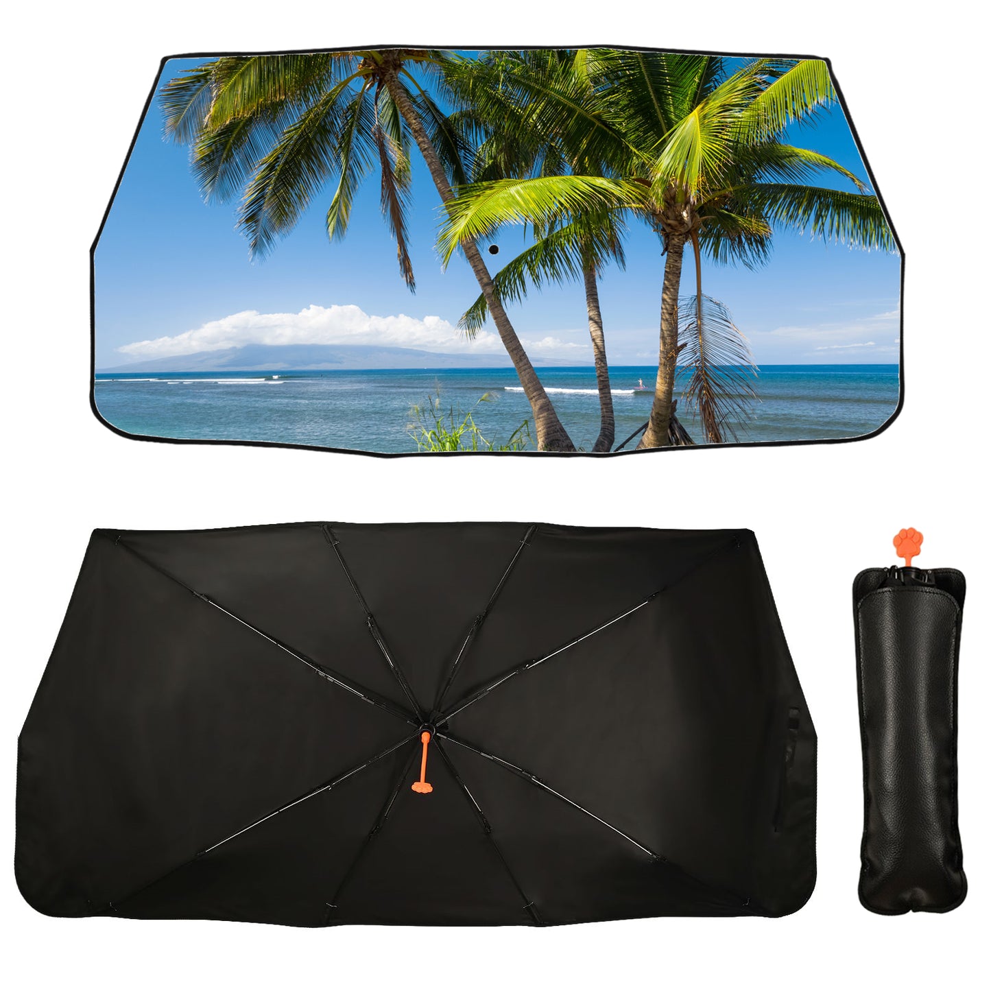 Palm Tree And Sea Car Windshield Umbrella