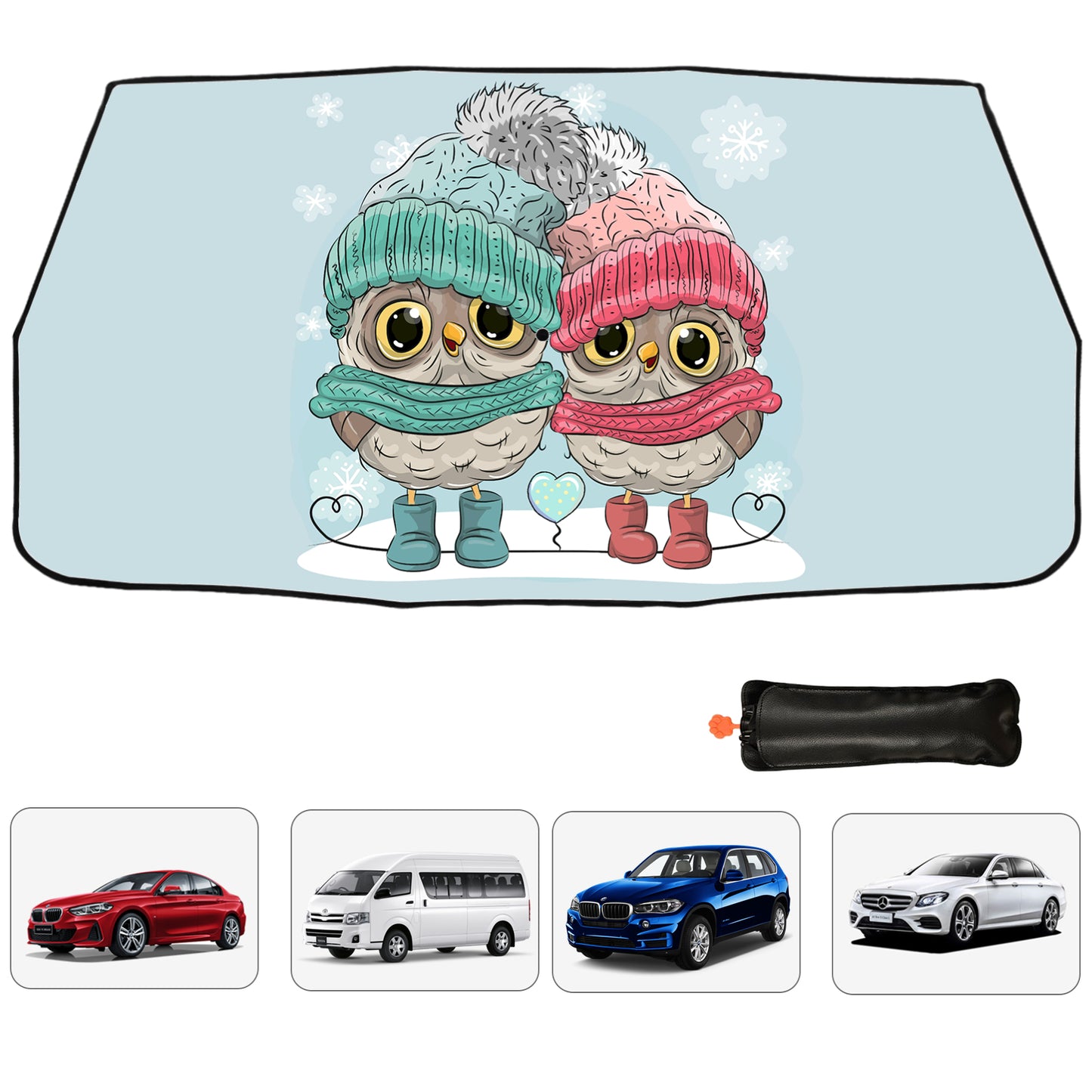 Cute Owl Couple Car Windshield Sun Shade