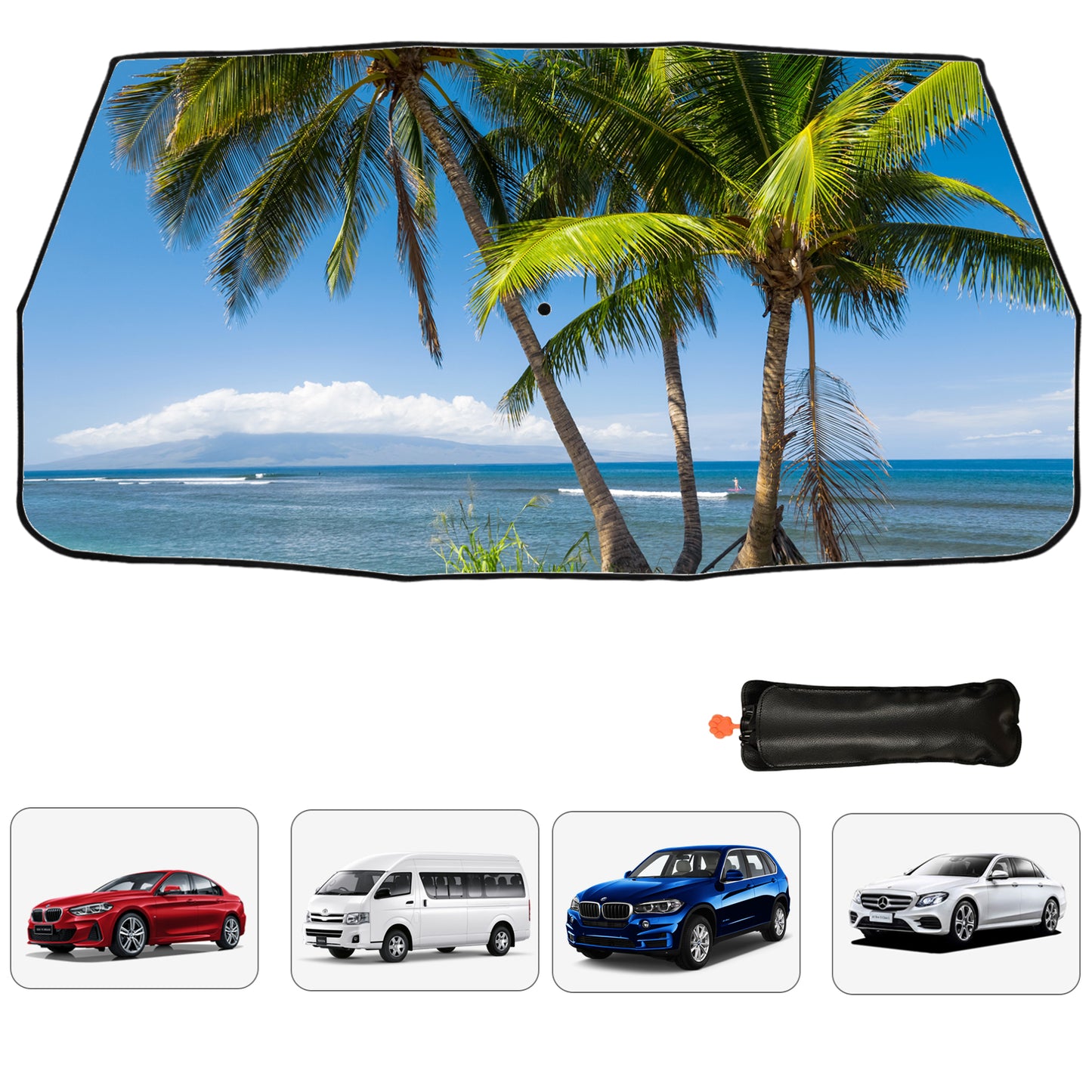 Palm Tree And Sea Car Windshield Umbrella