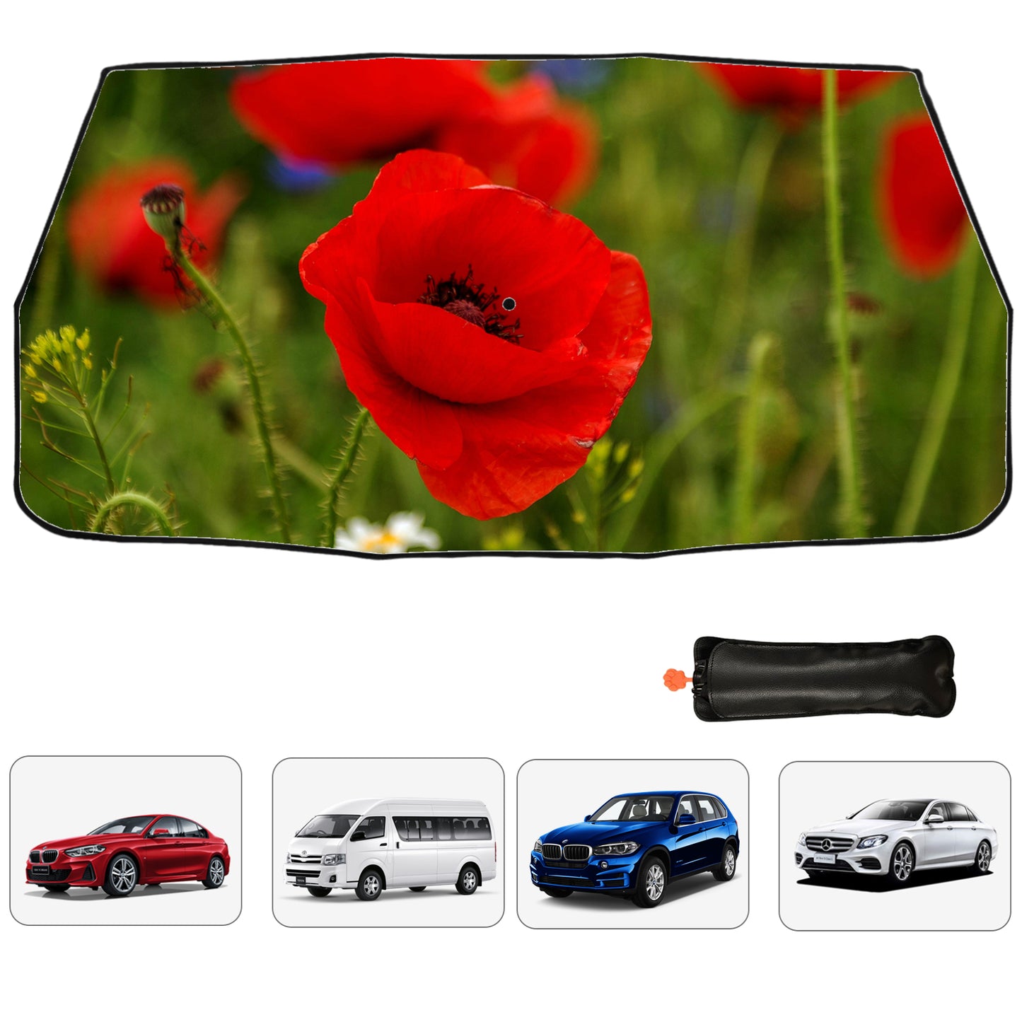 Red Flower Collapsible Windshield Sun Shade