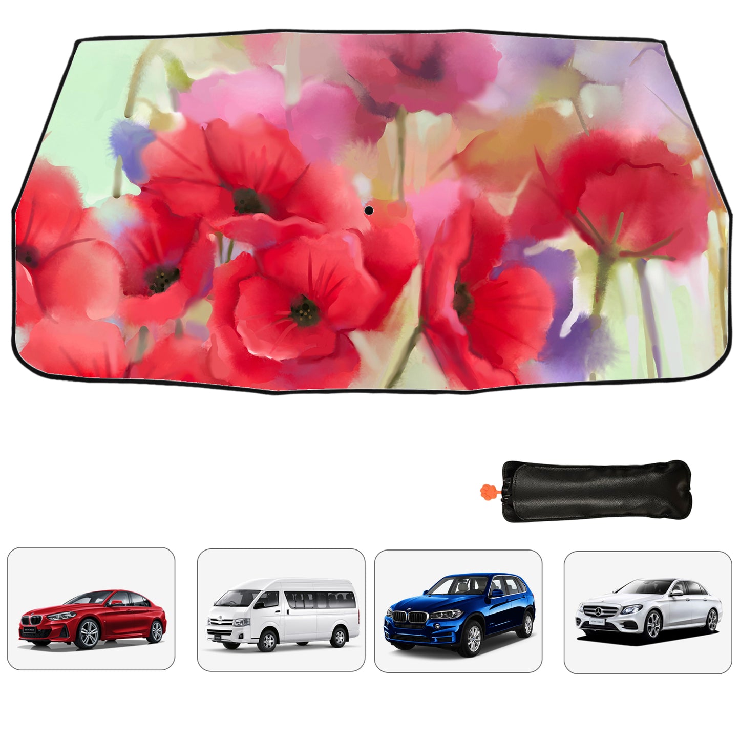 Red Floral Car Windshield Sun Shade Umbrella