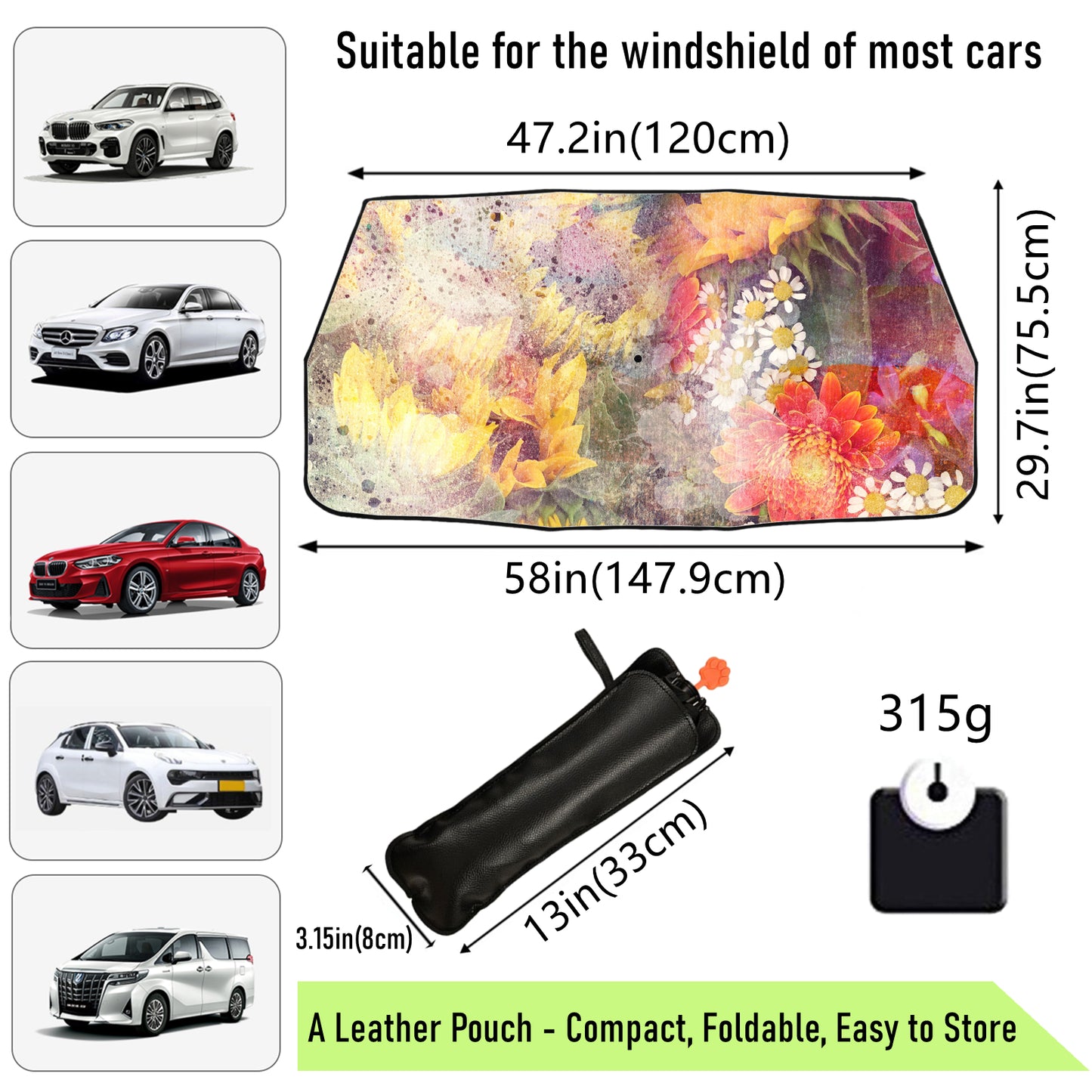 Flower Oil Painting Car Windshield Sun Shade