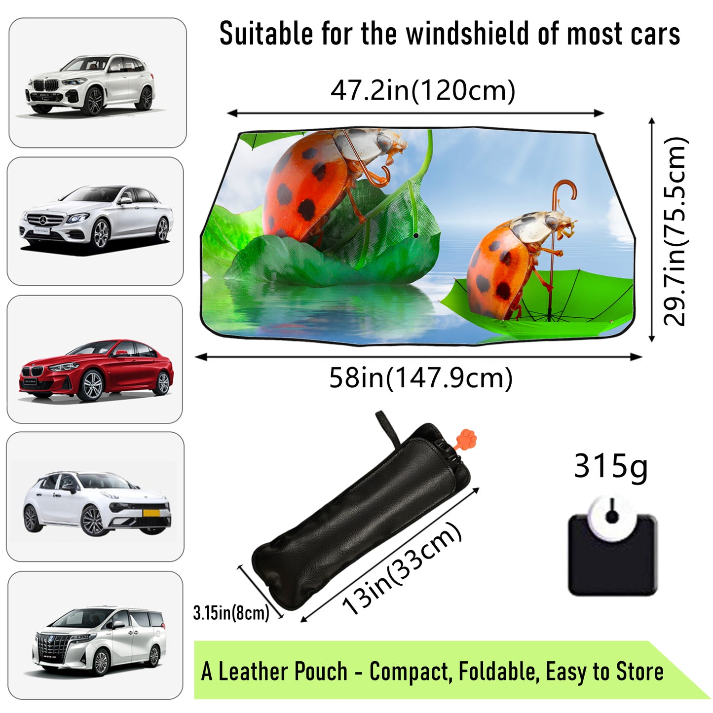 Funny Ladybird Car Windscreen Sun Shade Umbrella