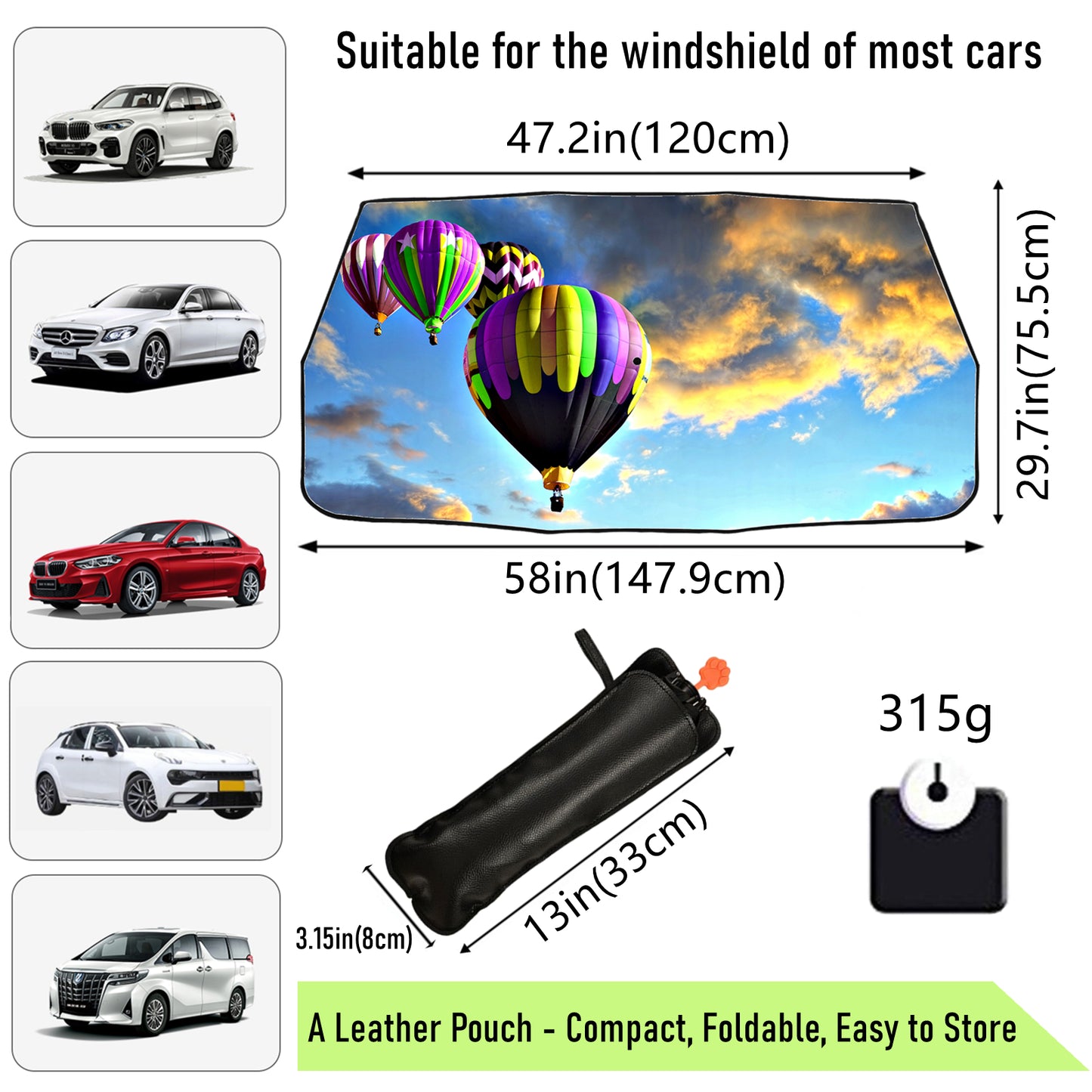 Hot Air Balloon Car Windscreen Sun Shade Umbrella