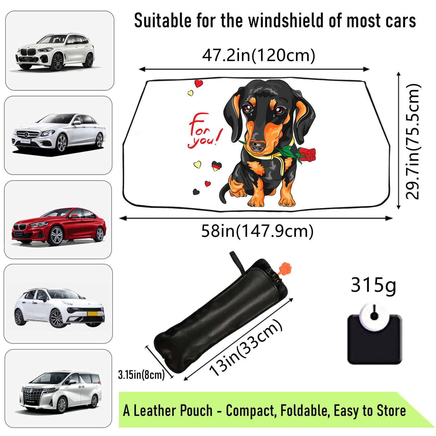 Cute Dog Print Car Sun Shade Umbrella