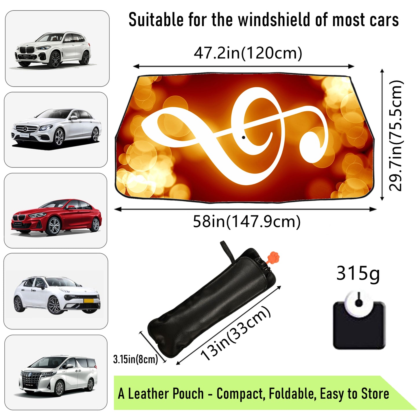 Music Note Car Windscreen Sun Shade Umbrella