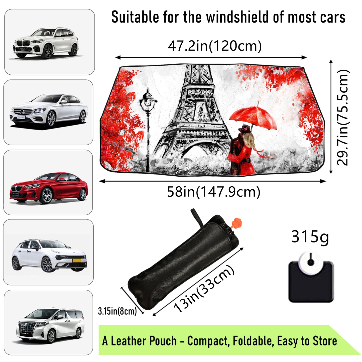 Paris Lovers Car Windshield Sunshade Umbrella