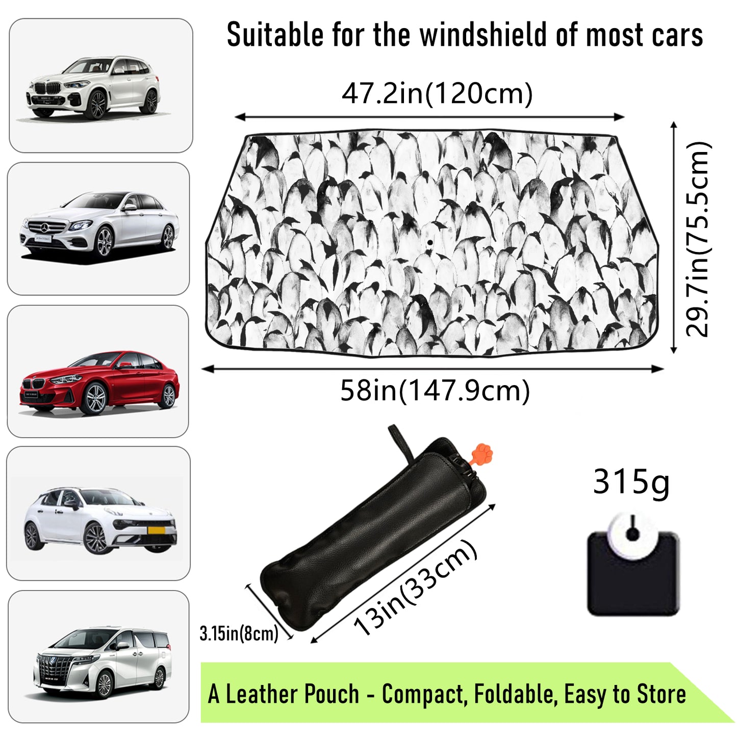 Penguins Printed Car Windshield Umbrella