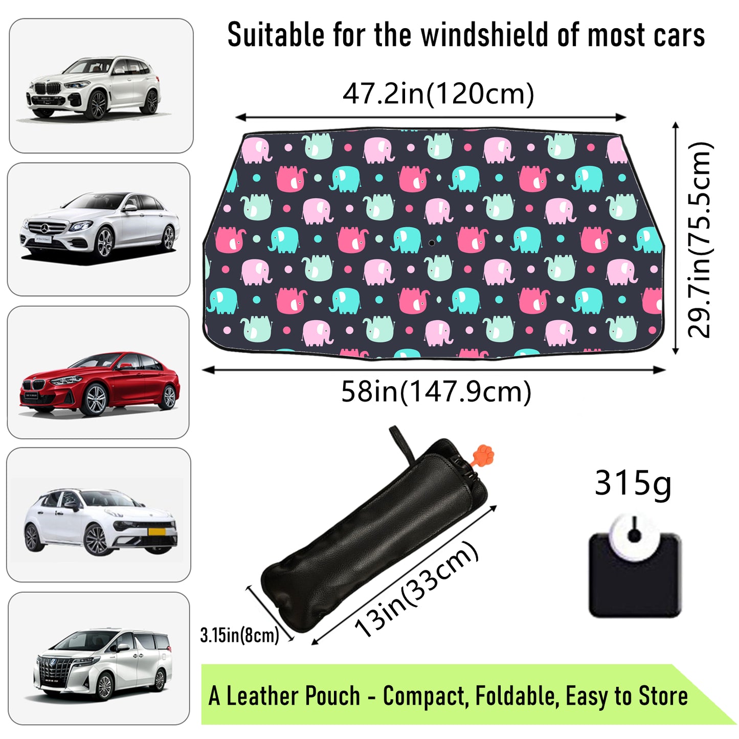 Elephant Design Car Windshield Sun Shade