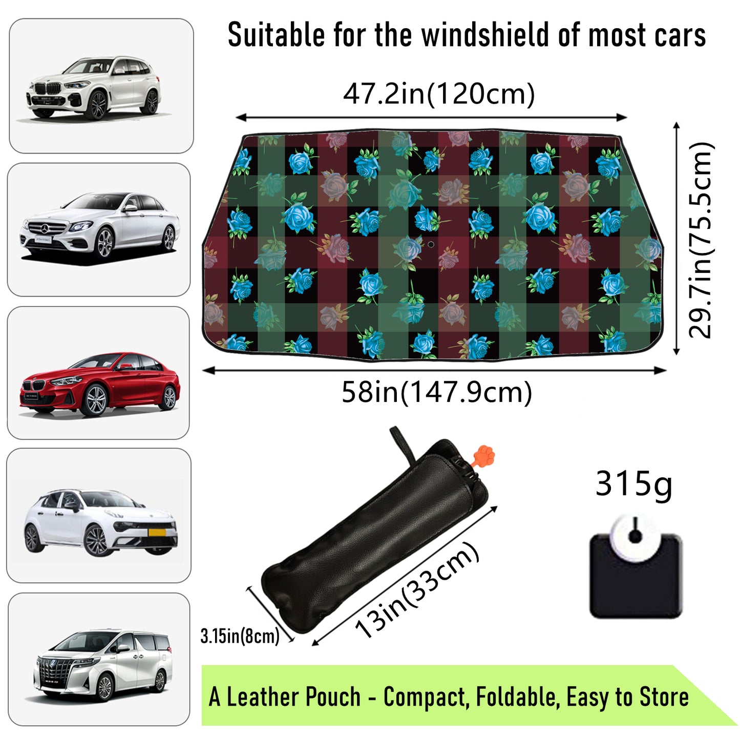 Blue Rose Car Sun Shade Umbrella