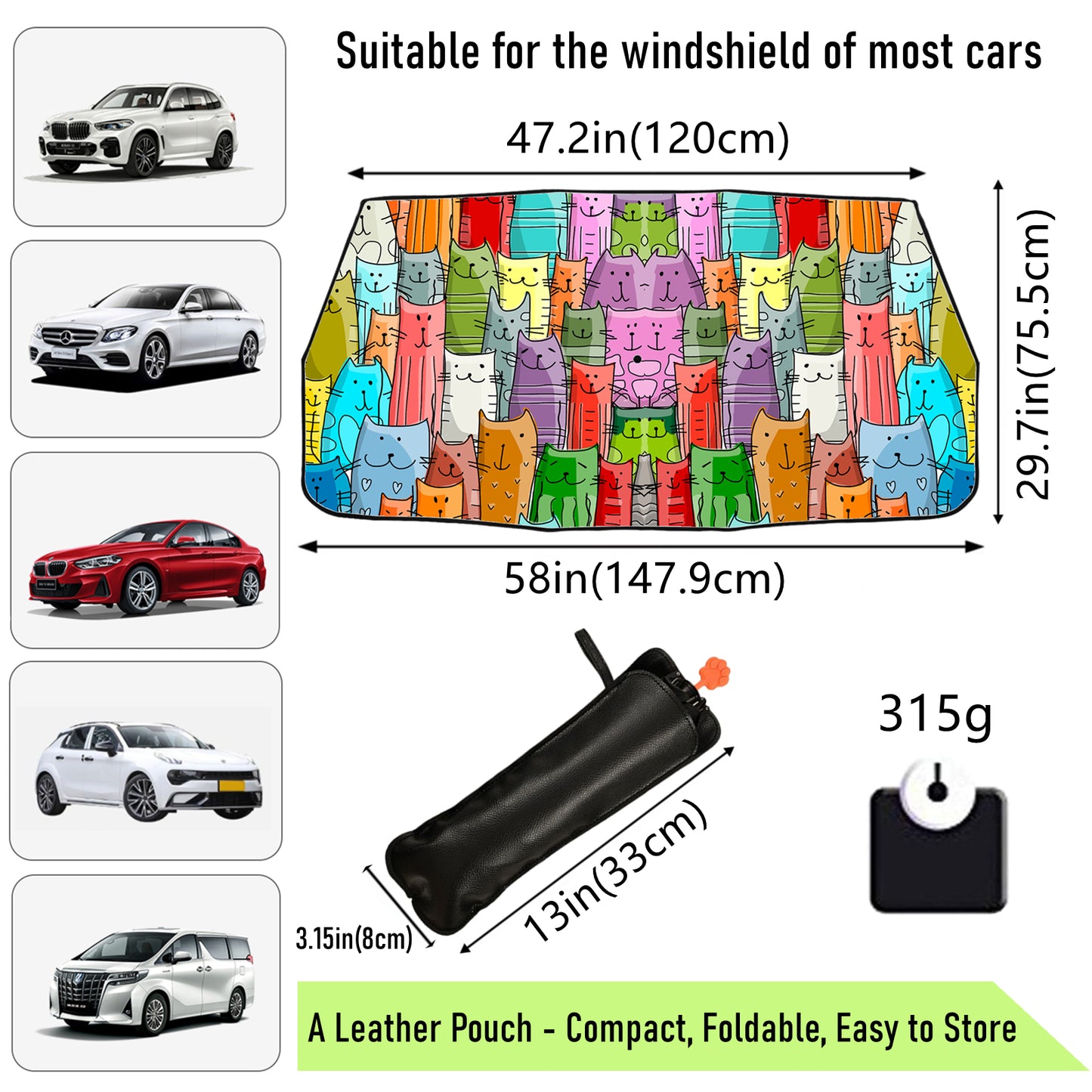 Funny Anime Cats Car Windshield Sun Shade Umbrella