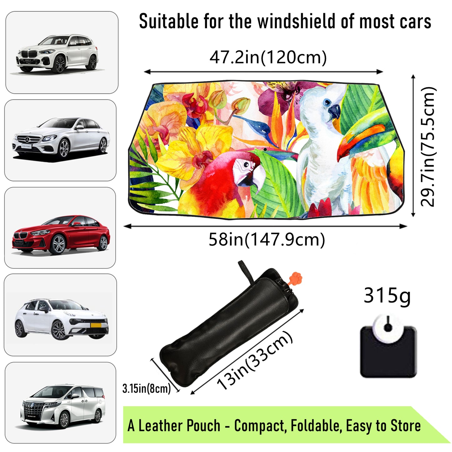 Parrot Car Windshield Sun Shade Umbrella