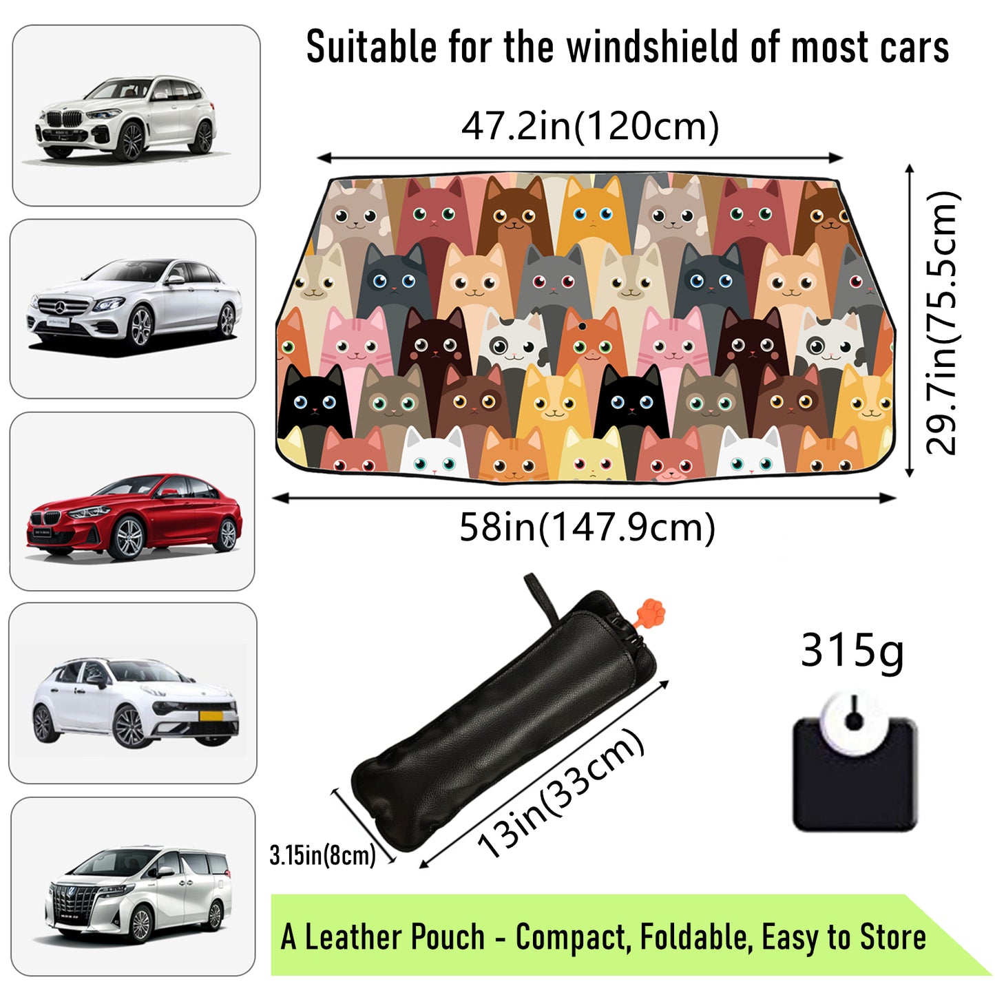 Cartoon Cat Car Windshield Sun Shade