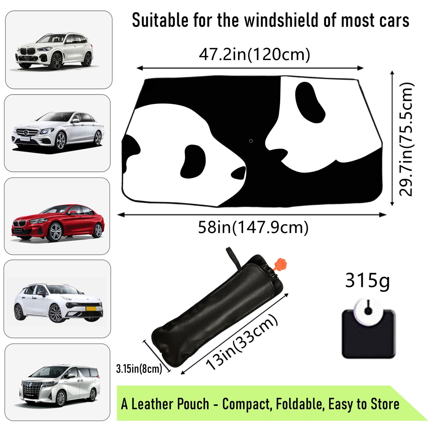 Panda Couple Car Windshield Sunshade Umbrella