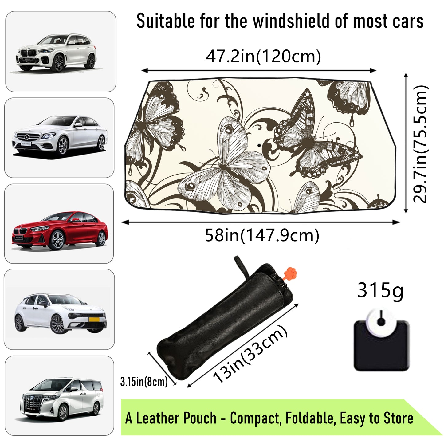 Black Butterfly Car Windshield Sun Shade