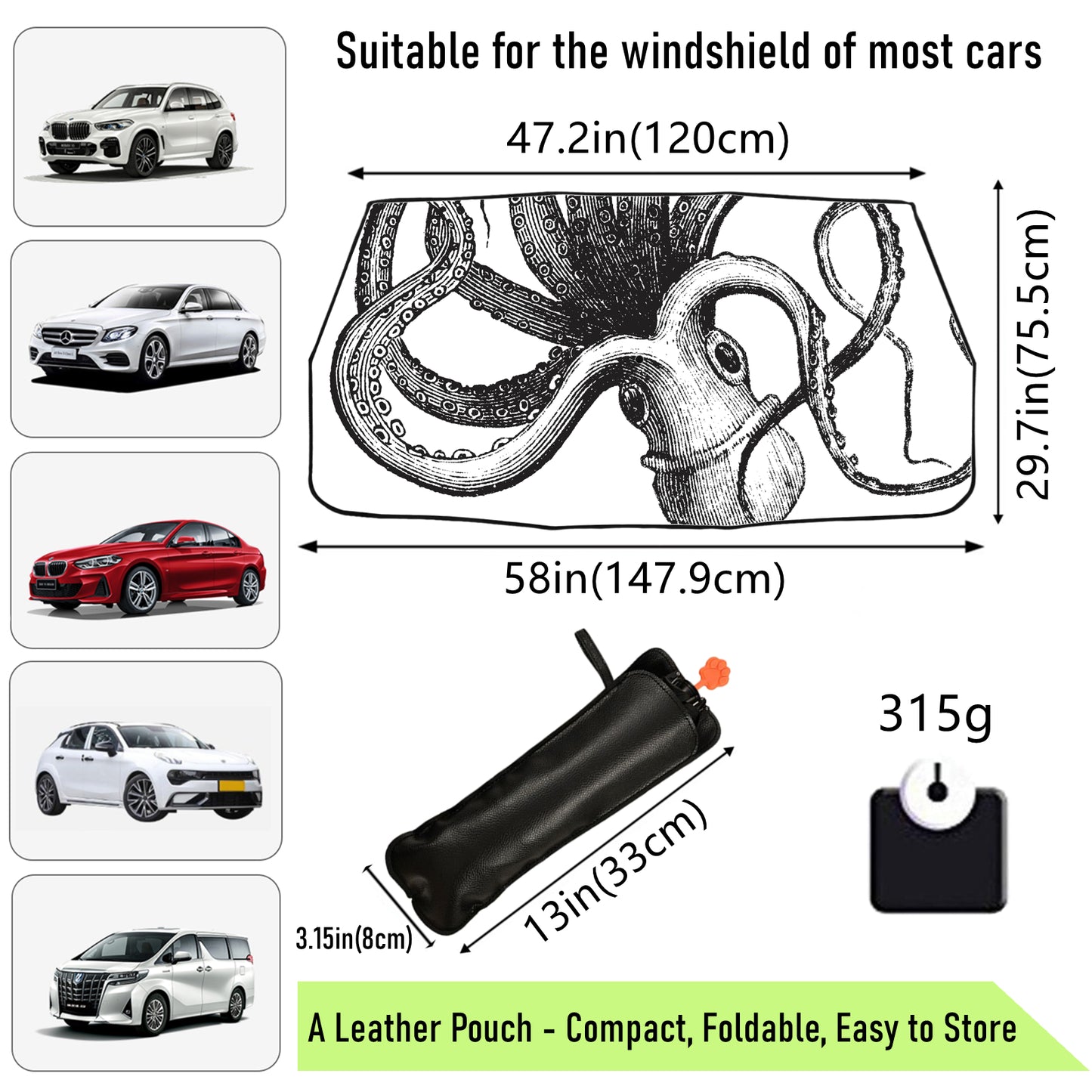 Octopus Printed Collapsible Car Sun Shade