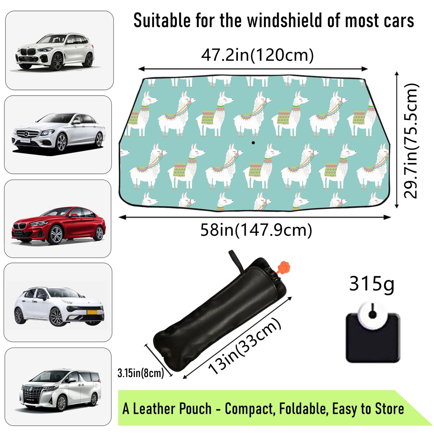 Alpaca Car Windshield Sun Shade Umbrella