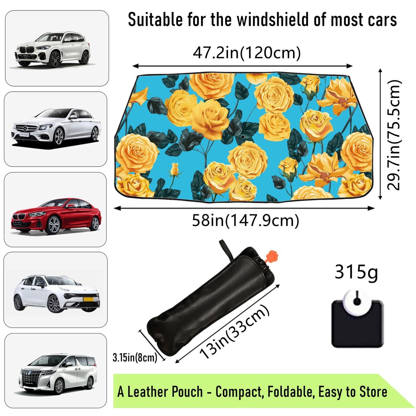 Golden Rose Foldable Car Windshield Sun Shade