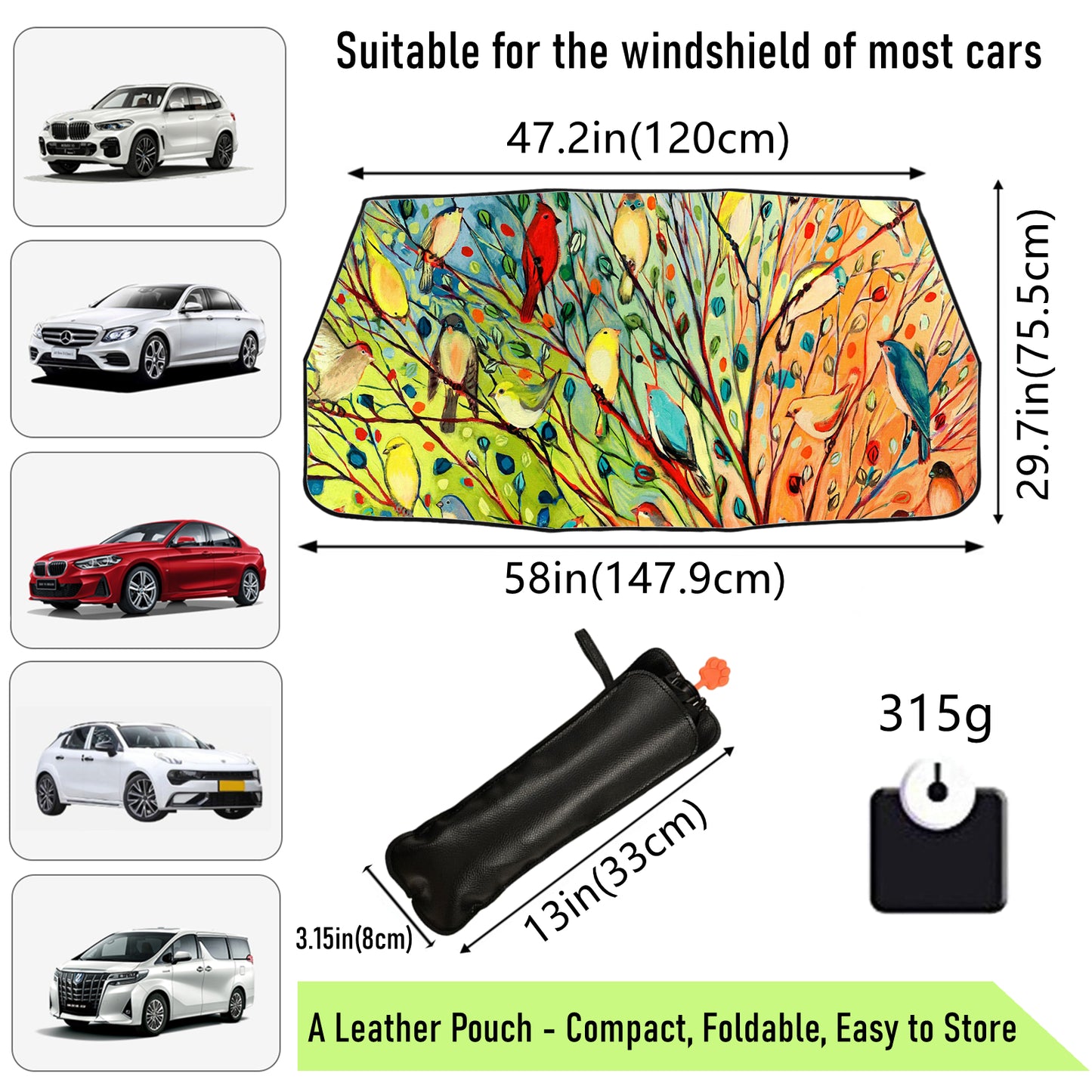 Bird Oil Painting Car Windshield Sun Shade