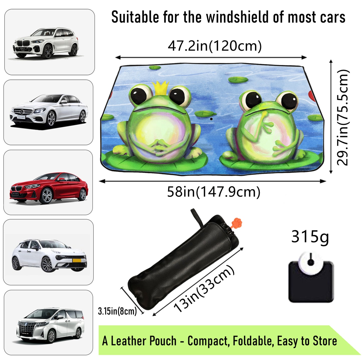 Funny Frogs Couple Car Windshield Sun Shade Umbrella