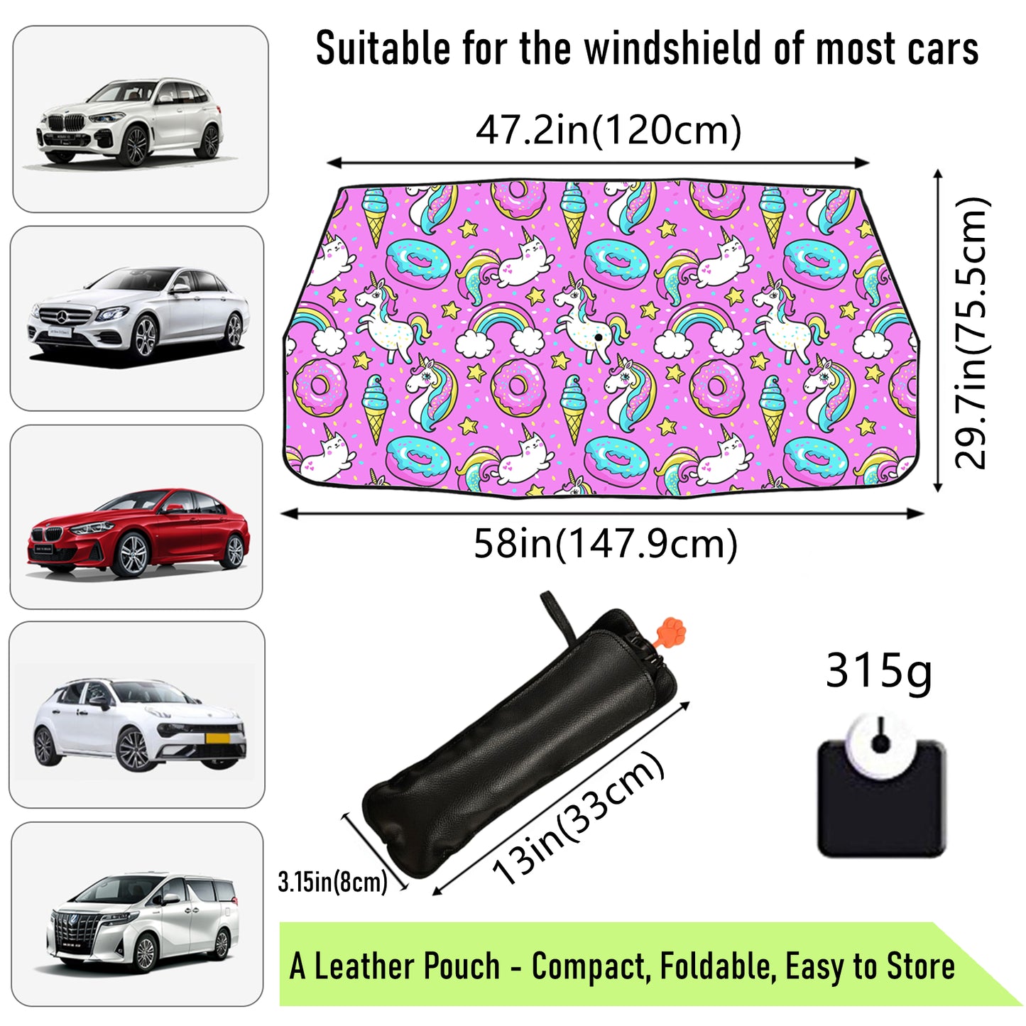 Purple Unicorn Windshield Shade Umbrella