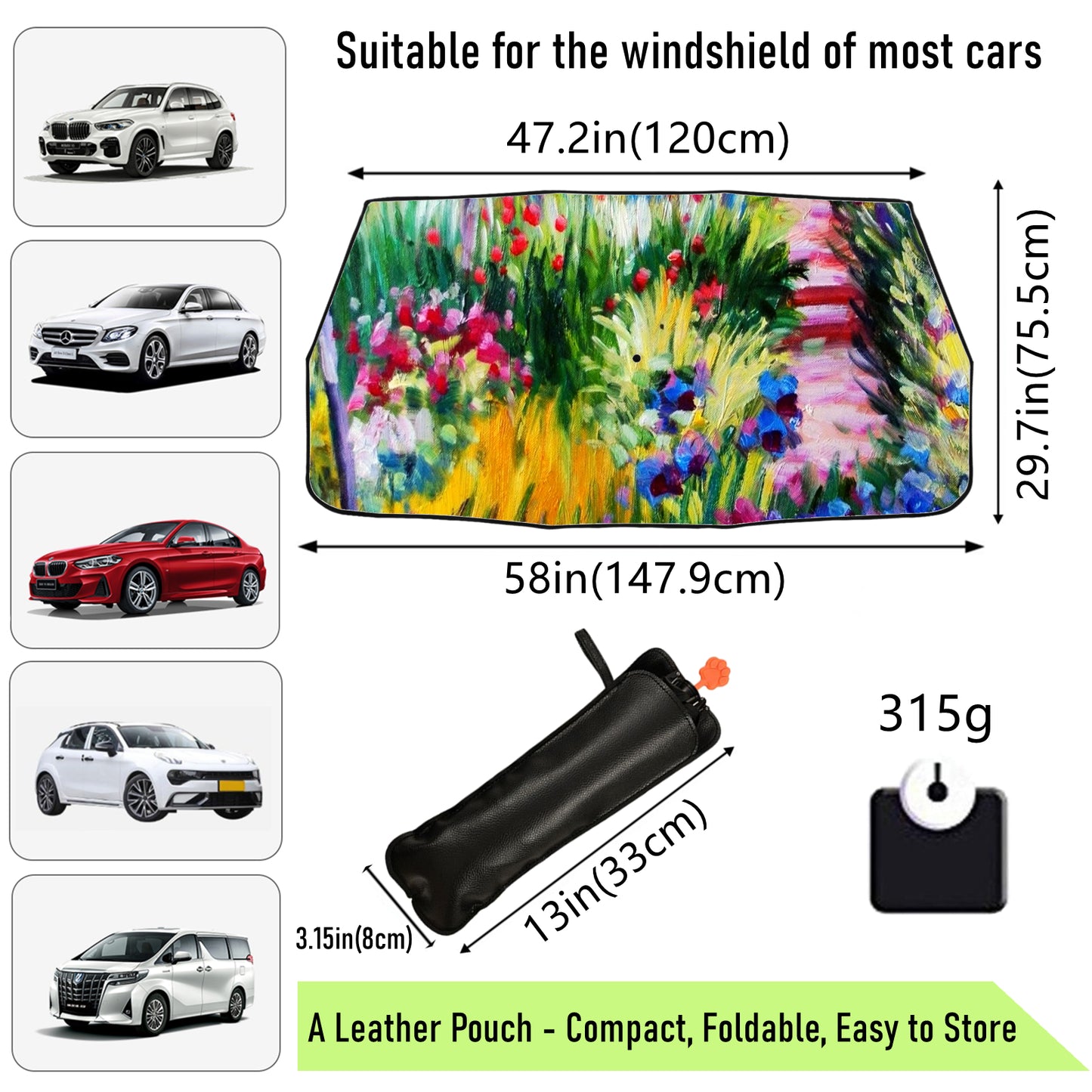 Floral Oil Painting Car Windshield Sun Shade