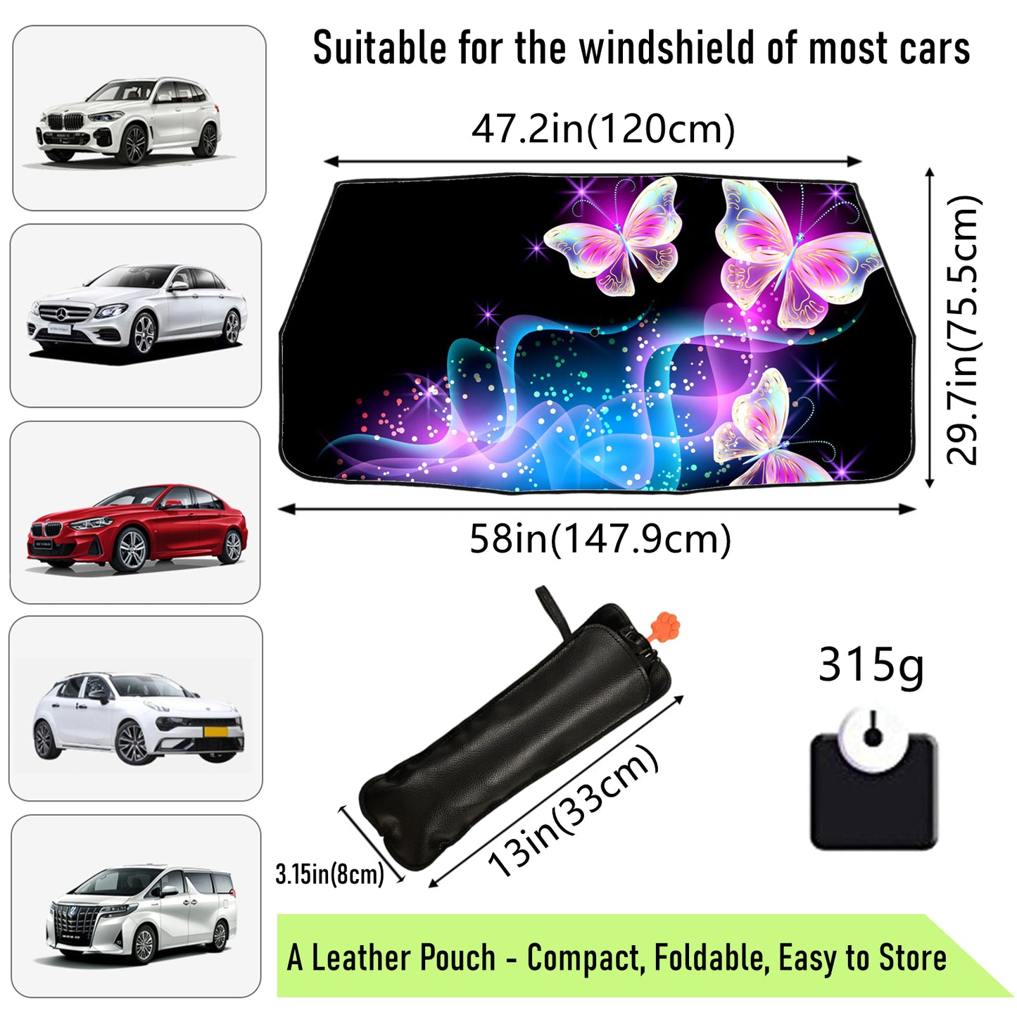 Umbrella Style Car Sun Shade With Butterfly Design