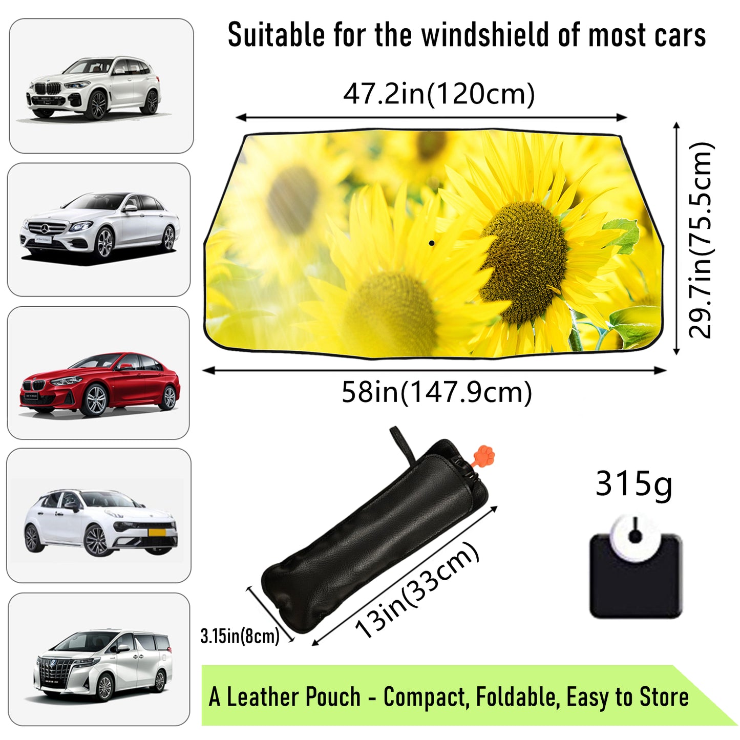 Yellow Sunflower Sun Shade Umbrella For Car Windshield