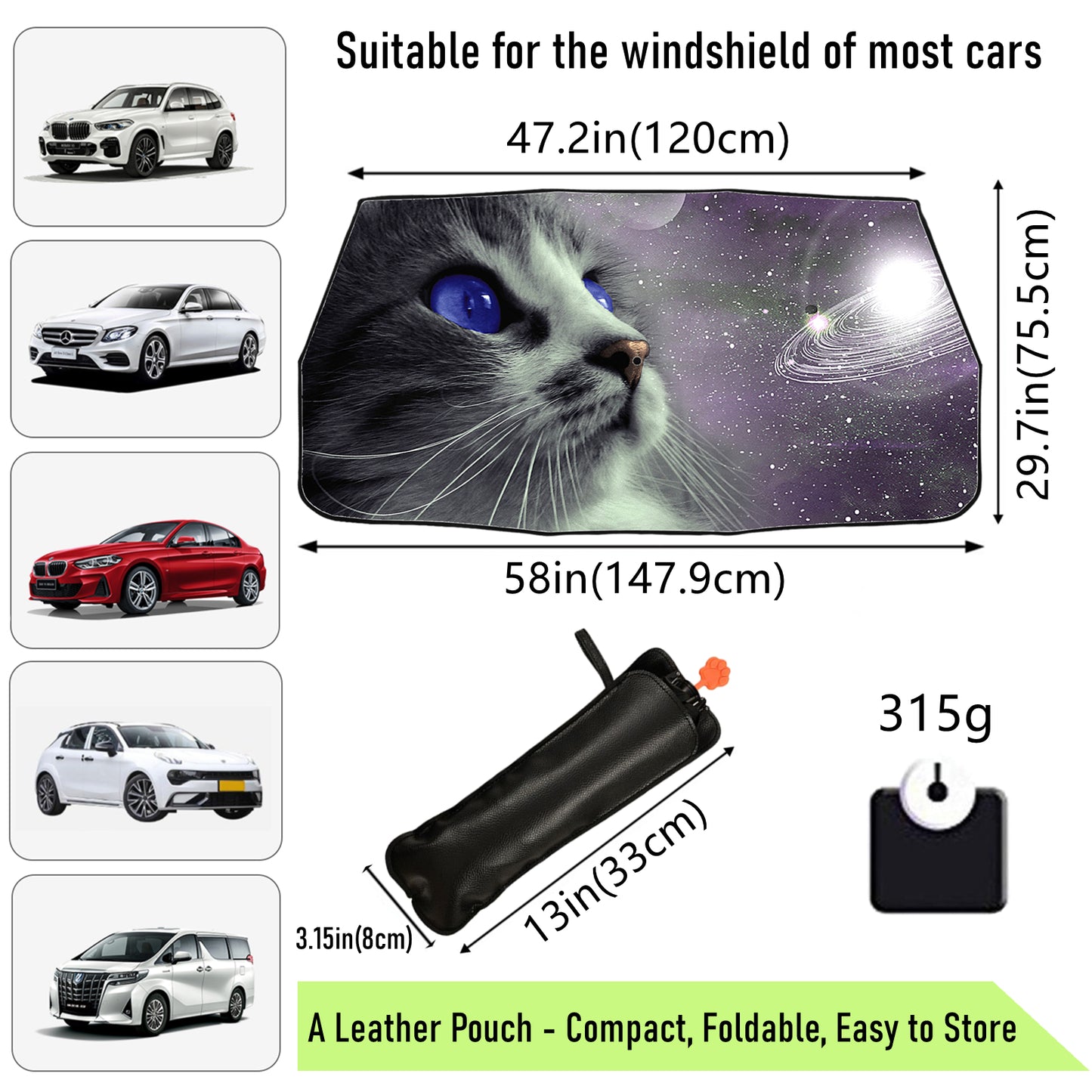 Space Cat Folding Car Windscreen Sun Shade