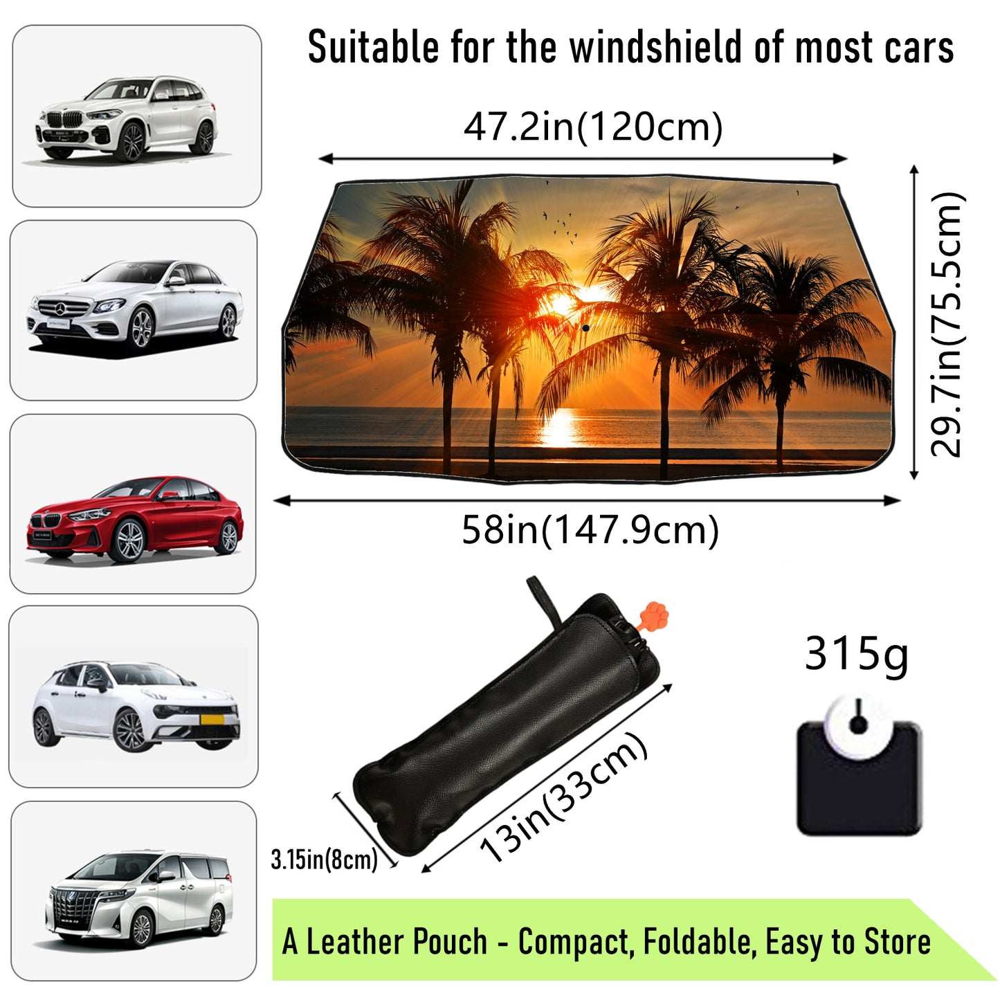 Palm Tree Car Windscreen Sun Shade Umbrella