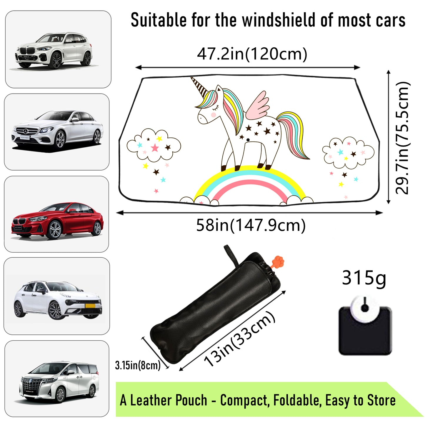 Cute Unicorn Car Windshield Sun Shade