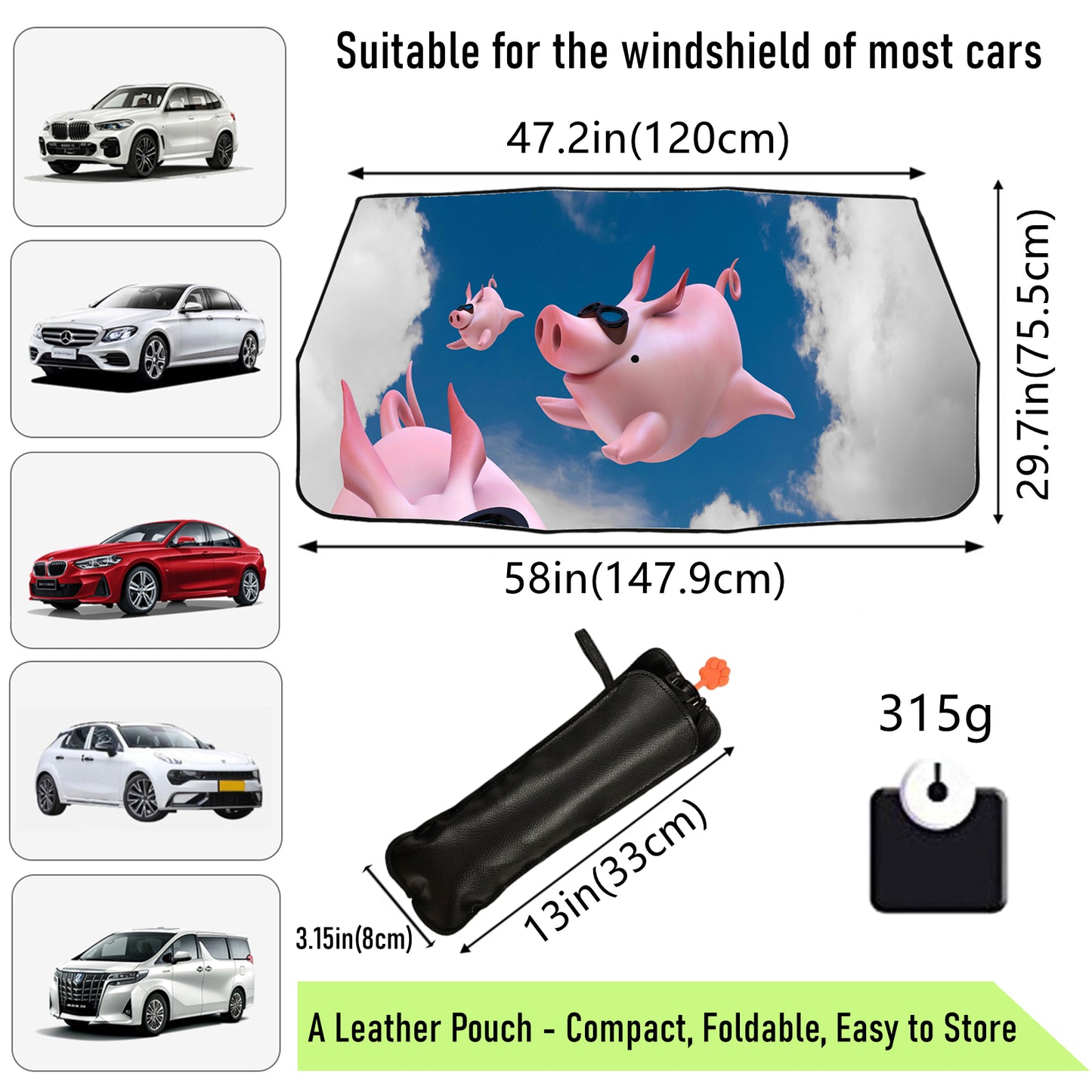 Flying Piggy Car Windshield Sun Shade Umbrella