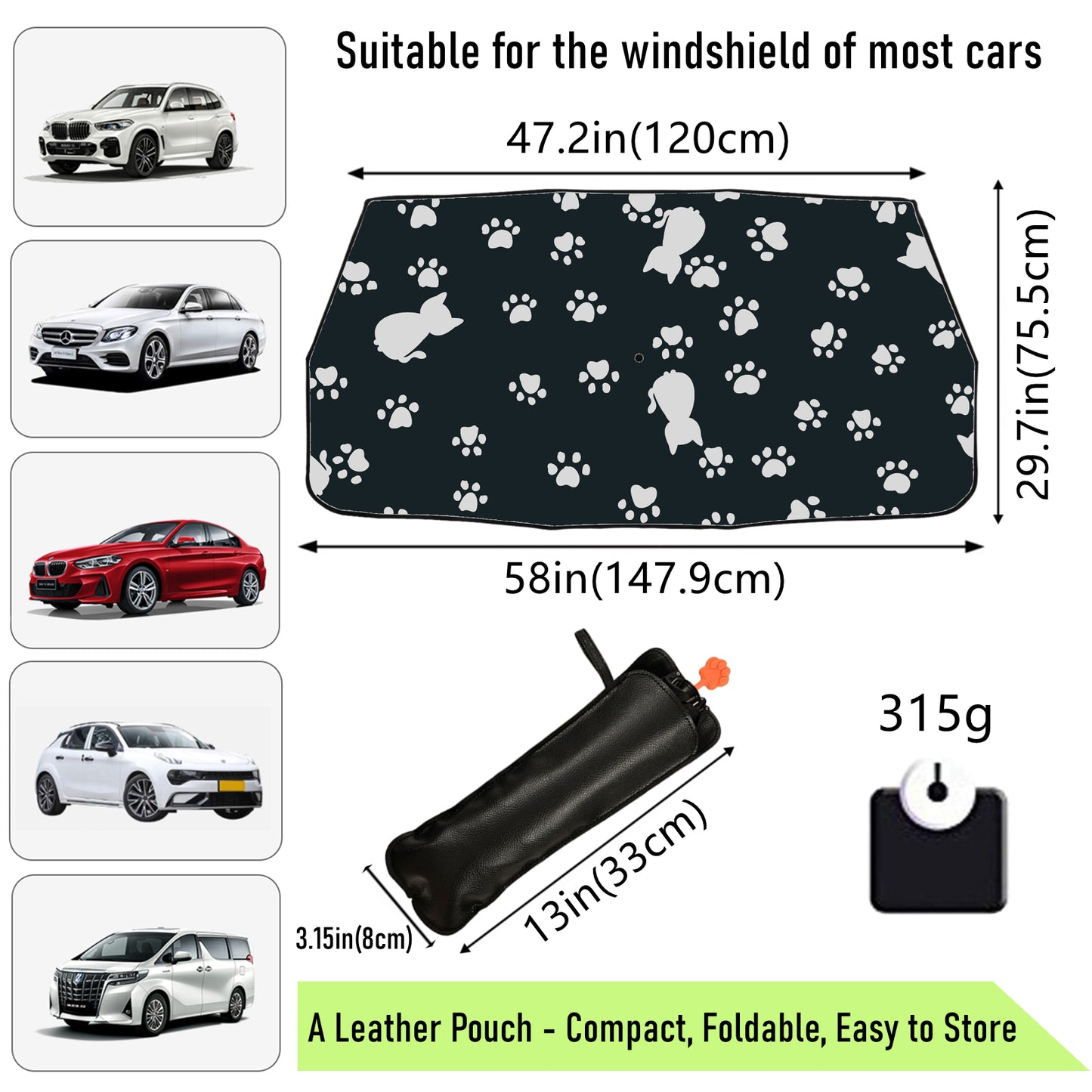 Paw Print Folding Windshield Sun Shade