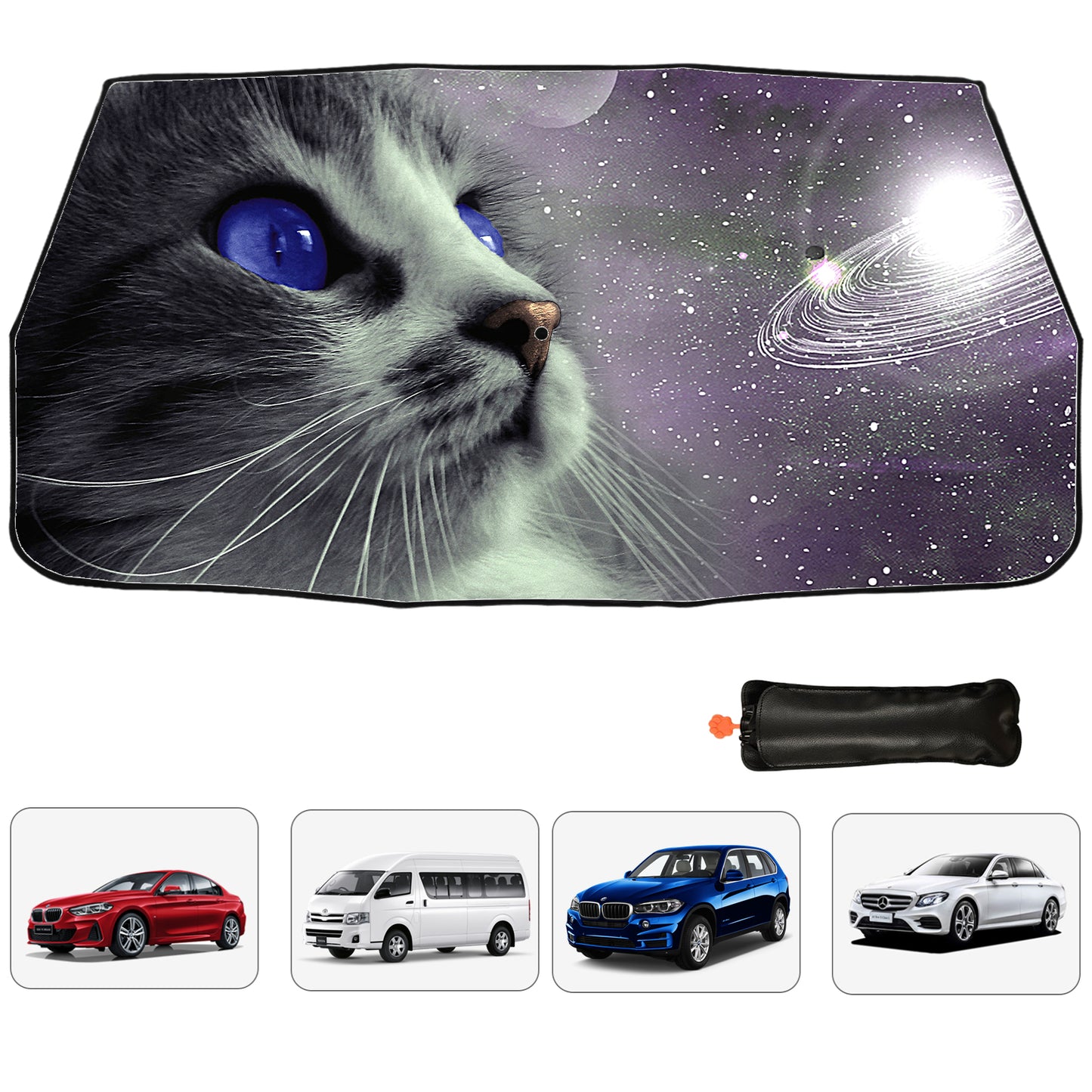 Space Cat Folding Car Windscreen Sun Shade