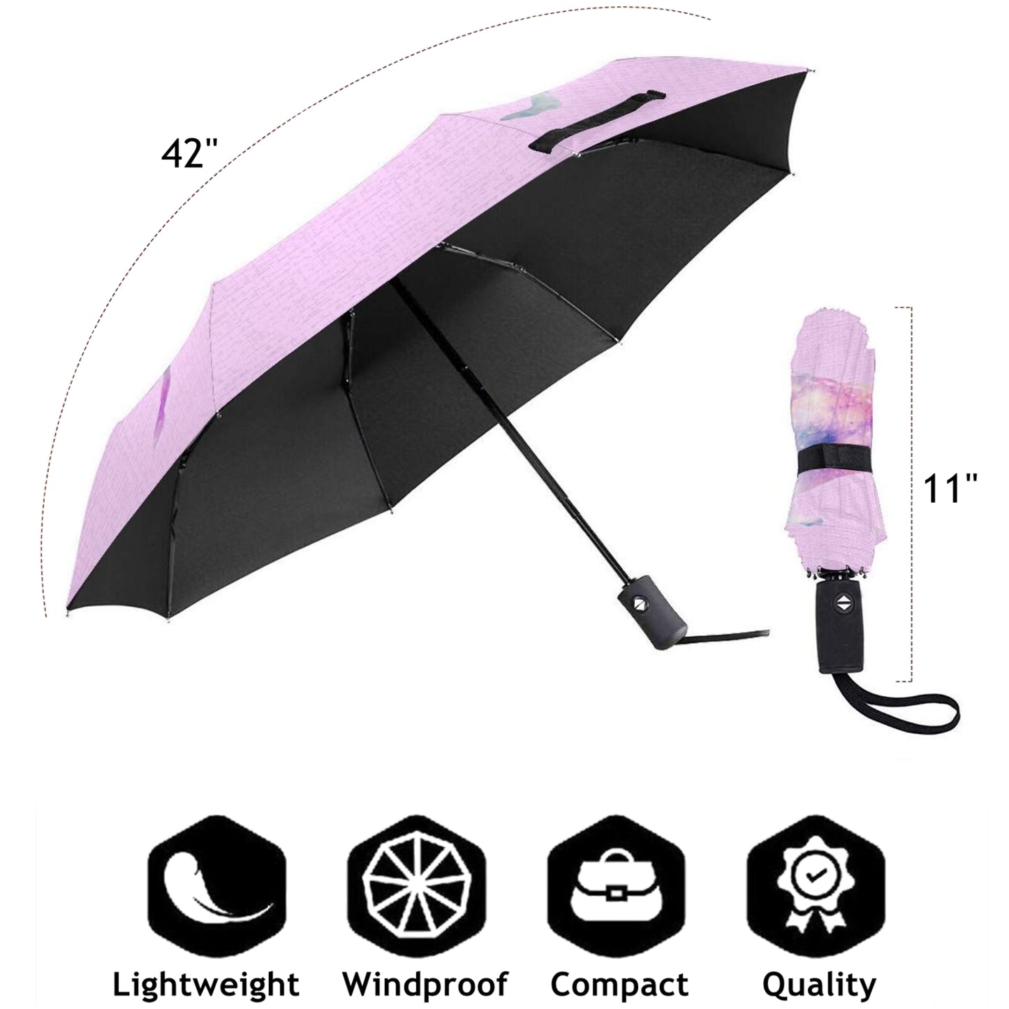 Pink Unicorn Automatic Foldable Umbrella With UV Protection