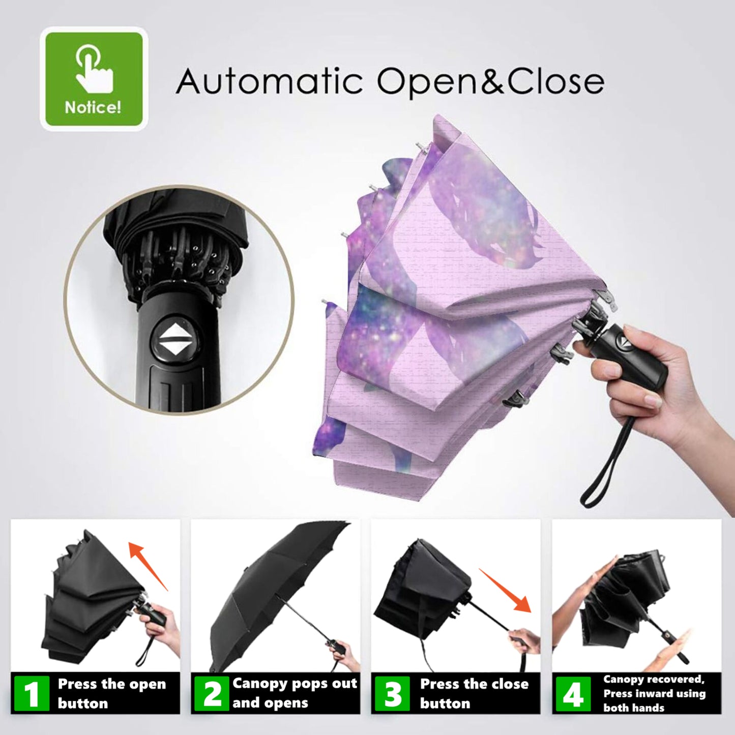 Small Foldable Umbrella With Color Changing Unicorn Inside