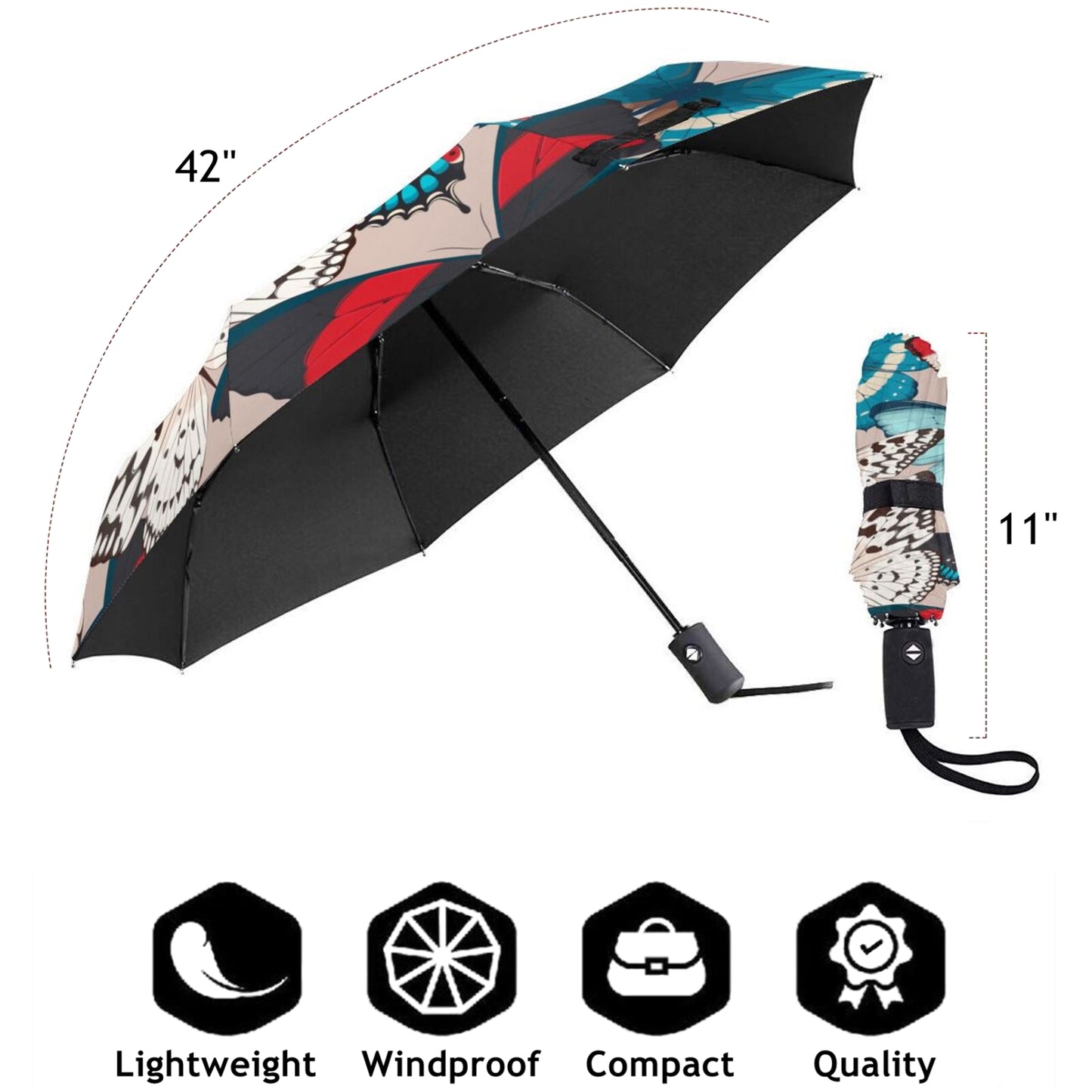 Colorful Butterflies Small Compact Umbrella