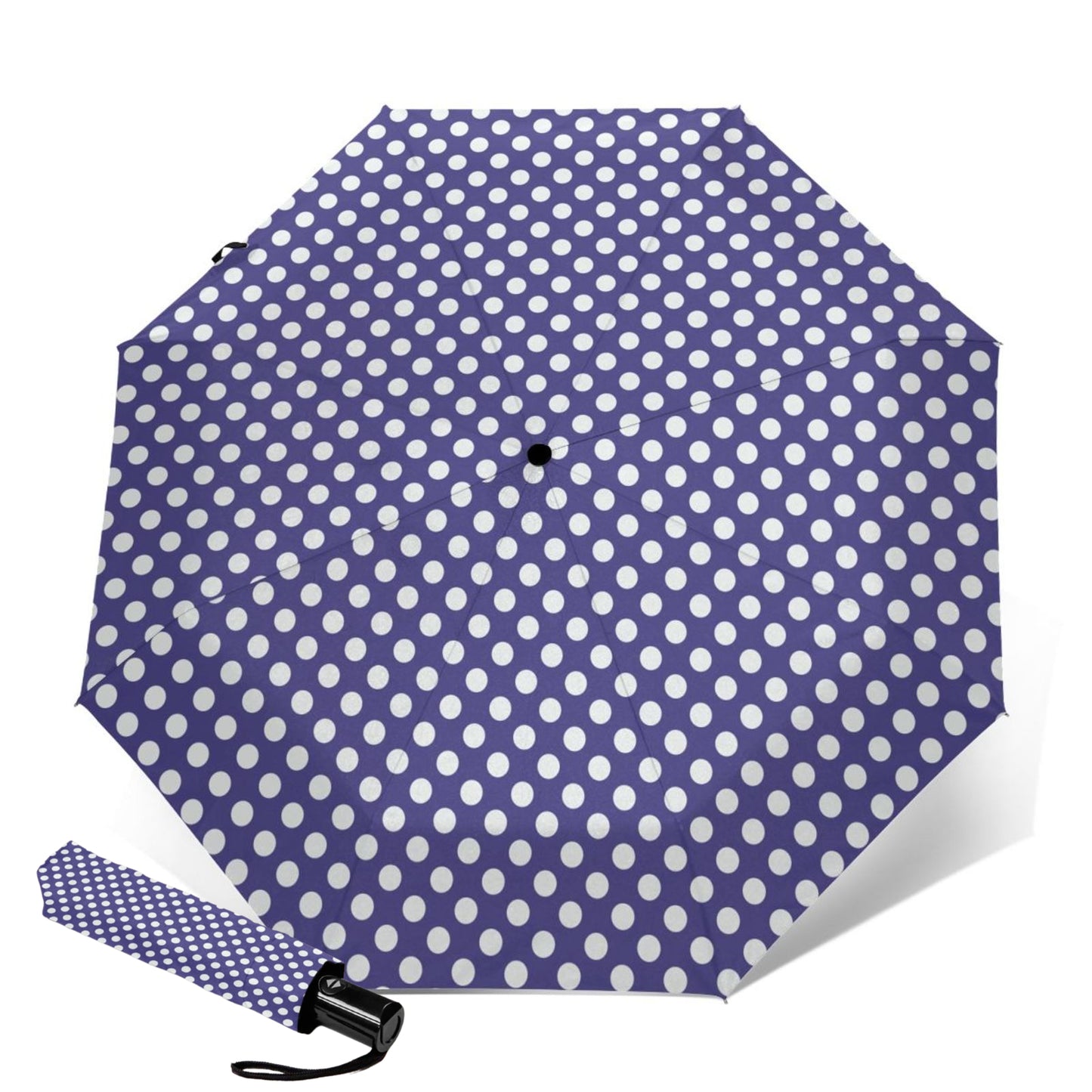 Purple With White Polka Dots Compact Umbrella