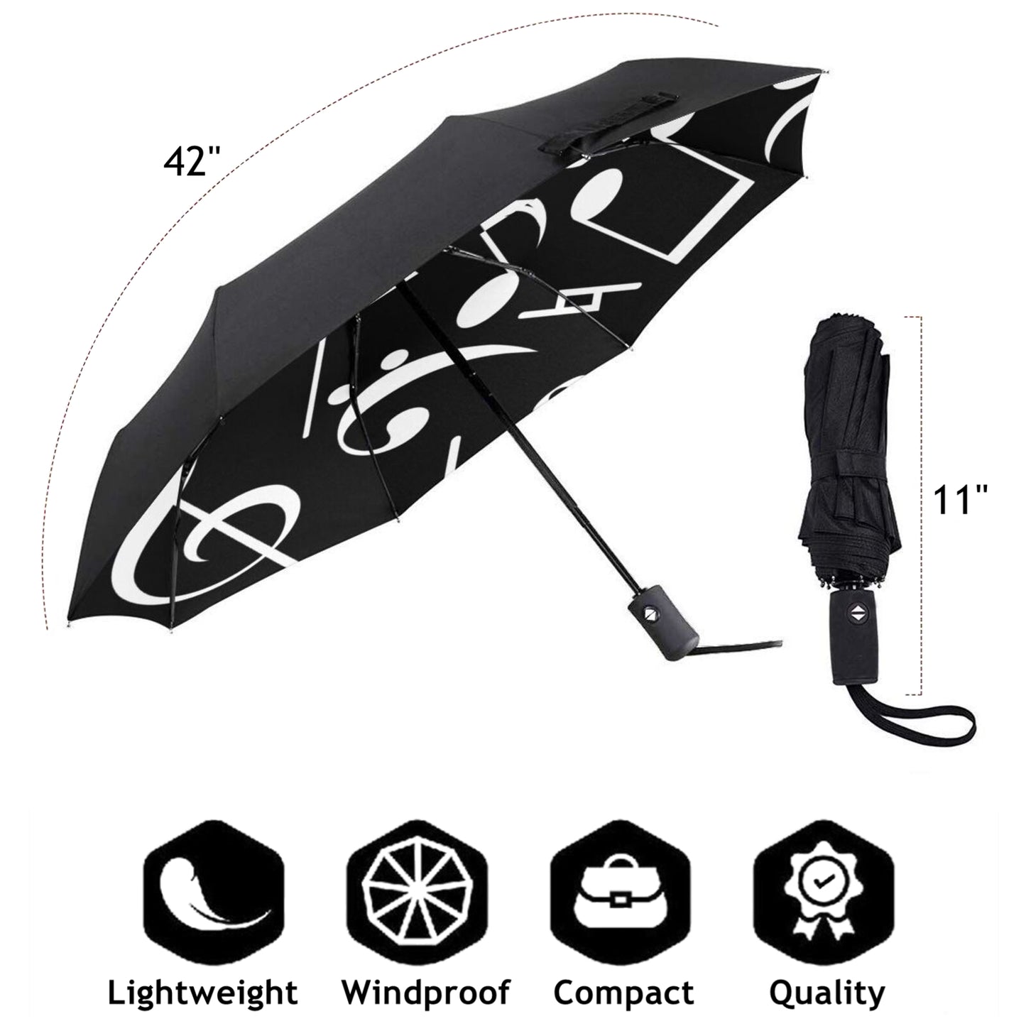 Classic Music Note Print Inside Compact Umbrella