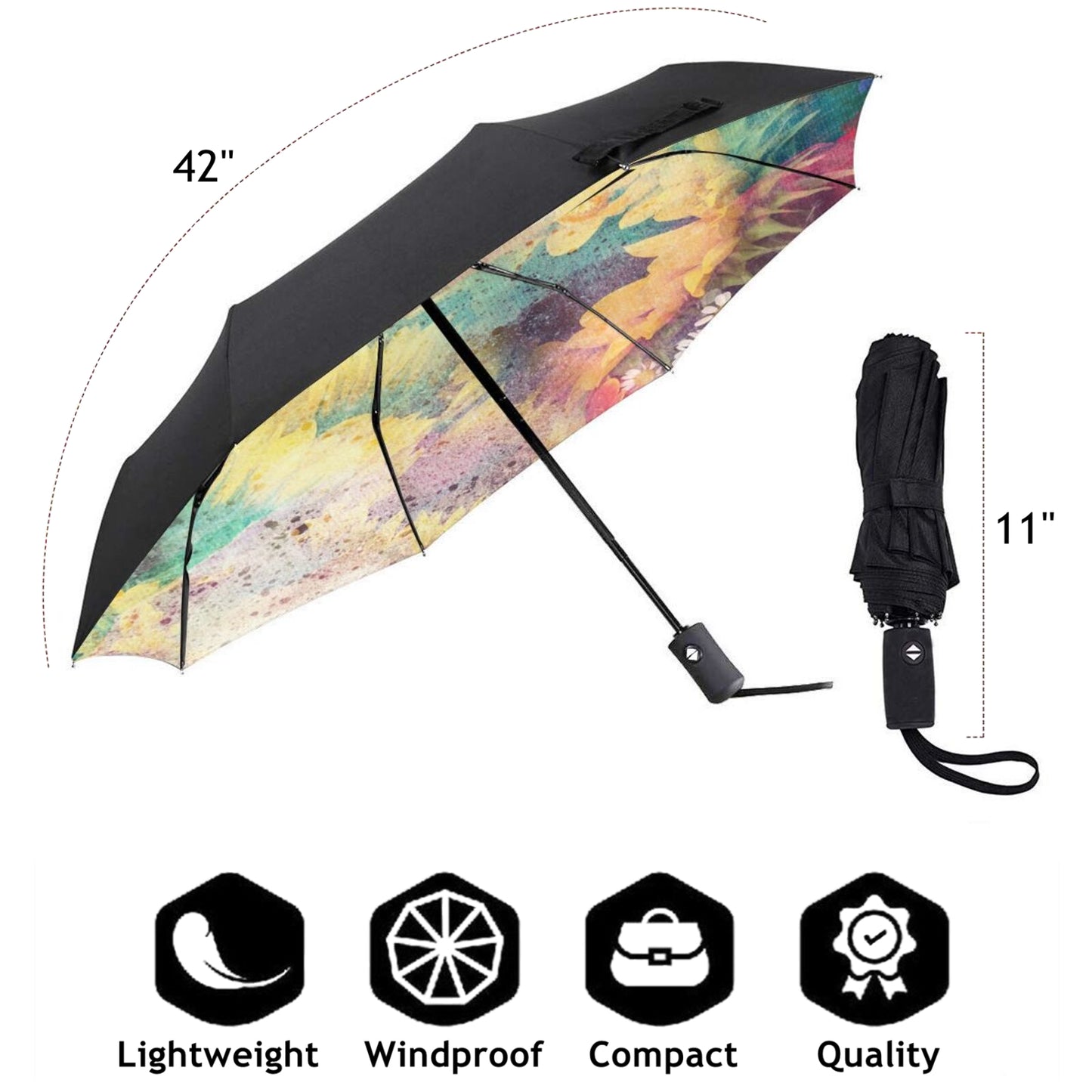 Floral Design Inside Small Travel Umbrella