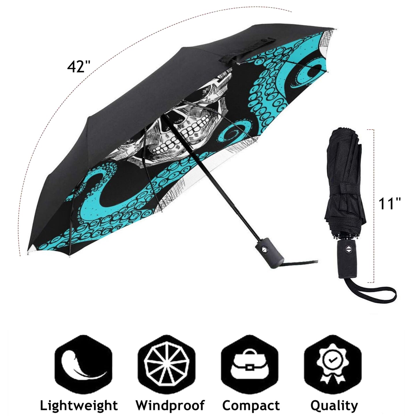 Skull Print Inside Small Foldable Umbrella