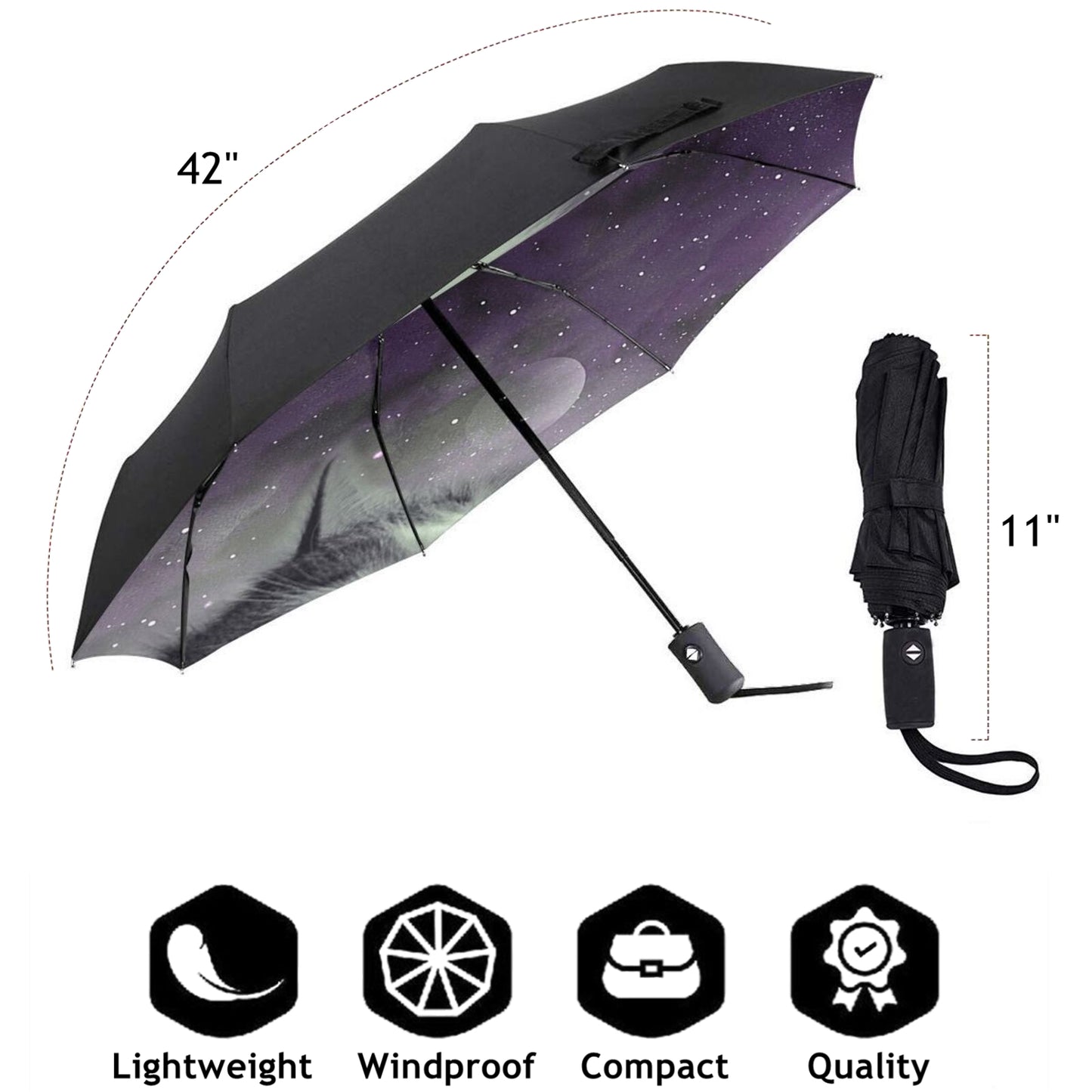 Small Foldable Umbrella With Space Cat Design Inside