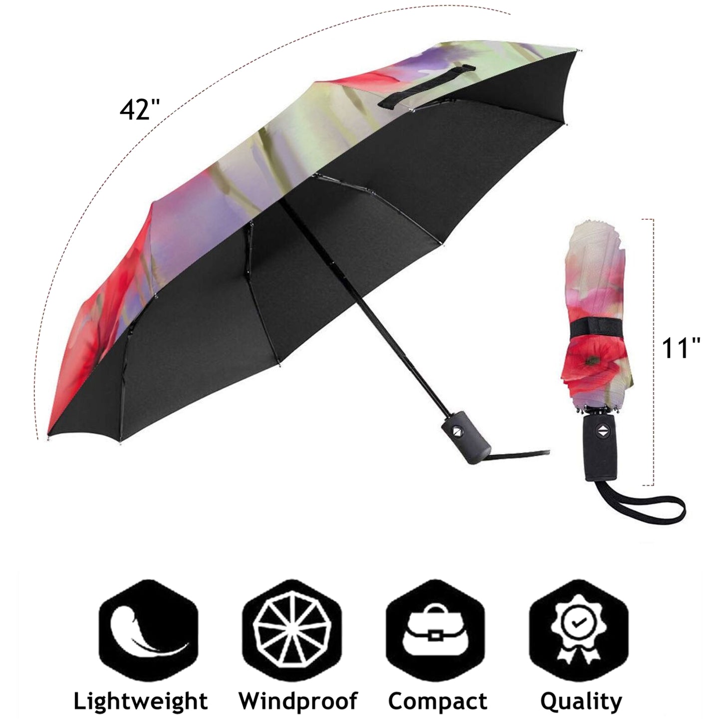 Red Flower Foldable Umbrella For Women