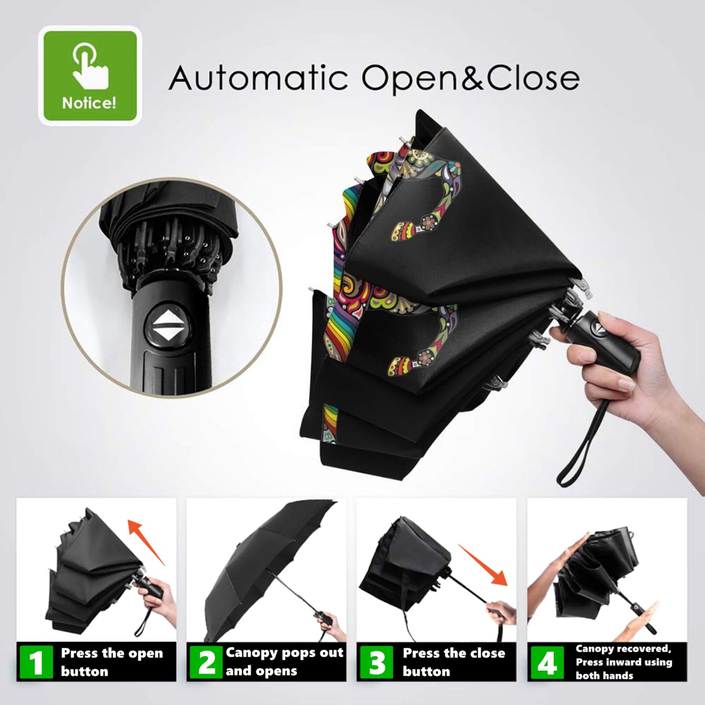 Colorful Unicorn Automatic Open And Close Umbrella