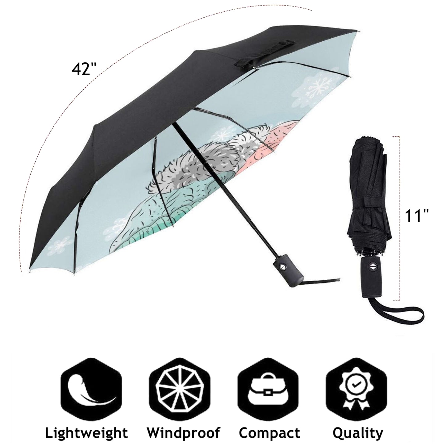 Compact Umbrella With Bird Couple Design Inside