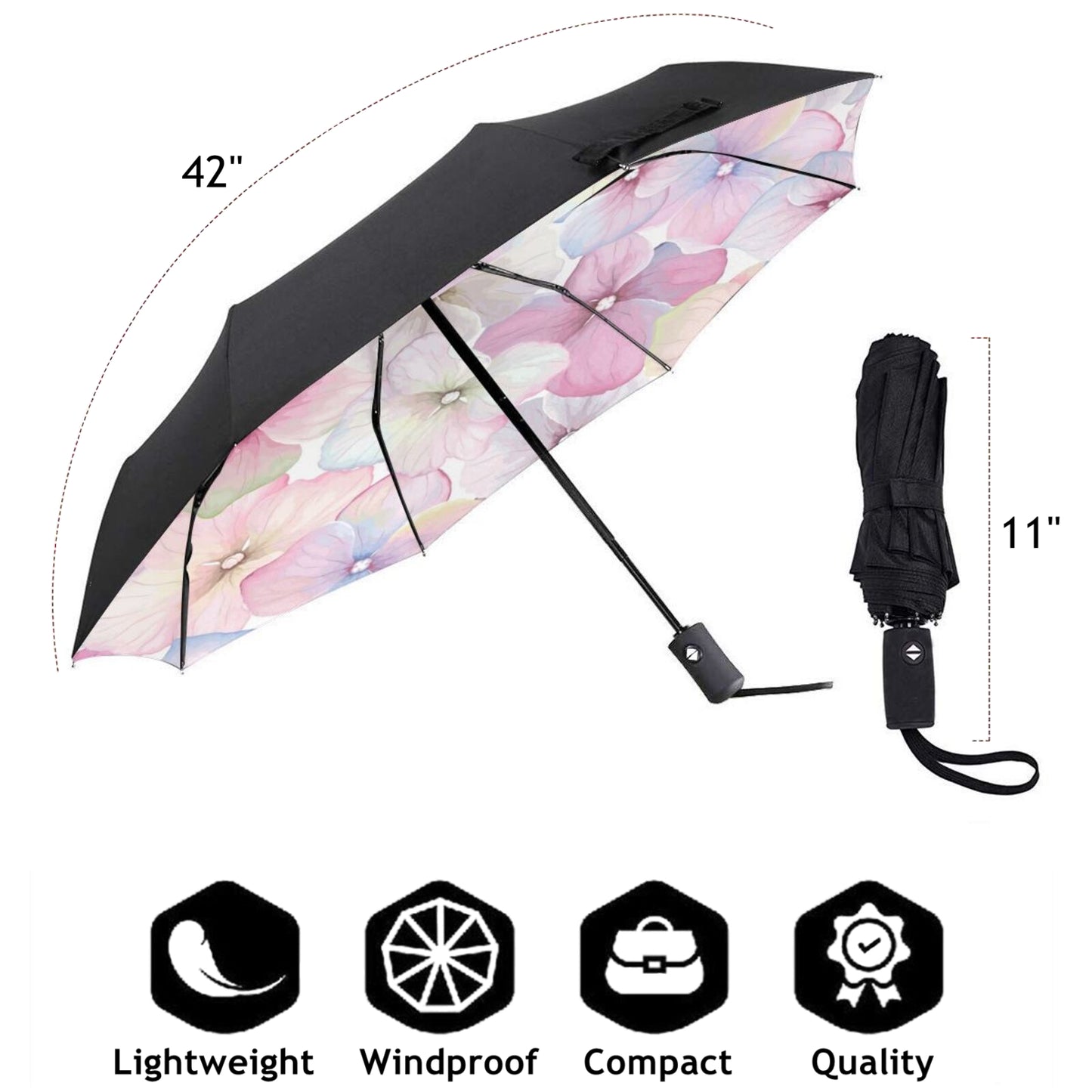 Compact Umbrella With Colorful Petals Design Inside