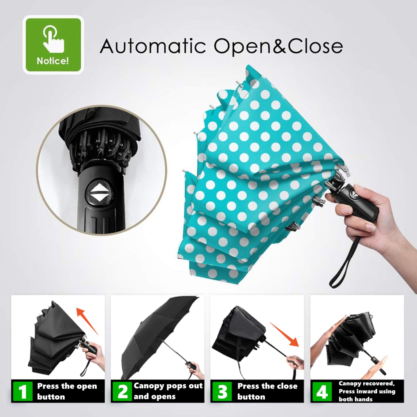 Green With White Polka Dots Compact Umbrella