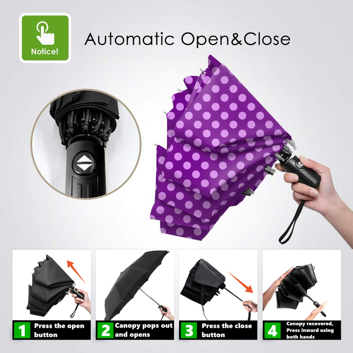 Purple Polka Dot Folding Umbrella